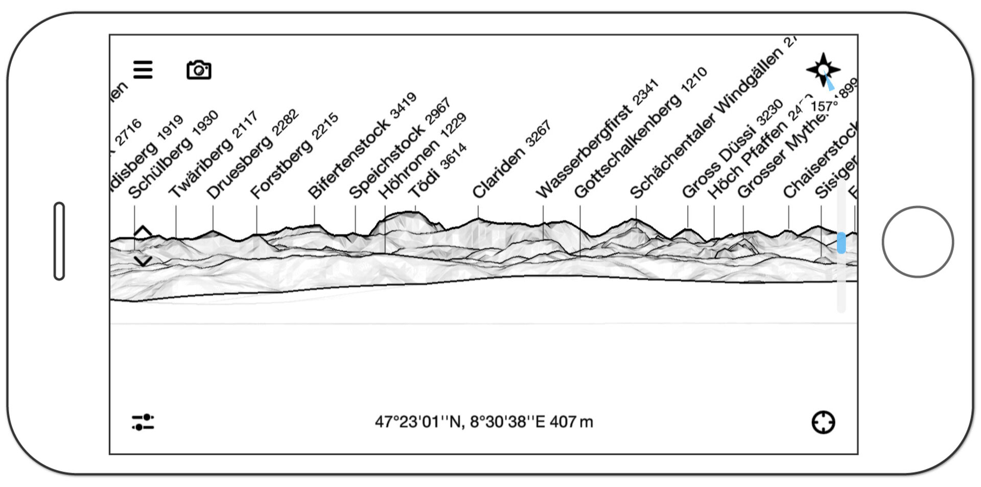 PeakFinder mit Grafik-Hintergrund | Credit: PeakFinder