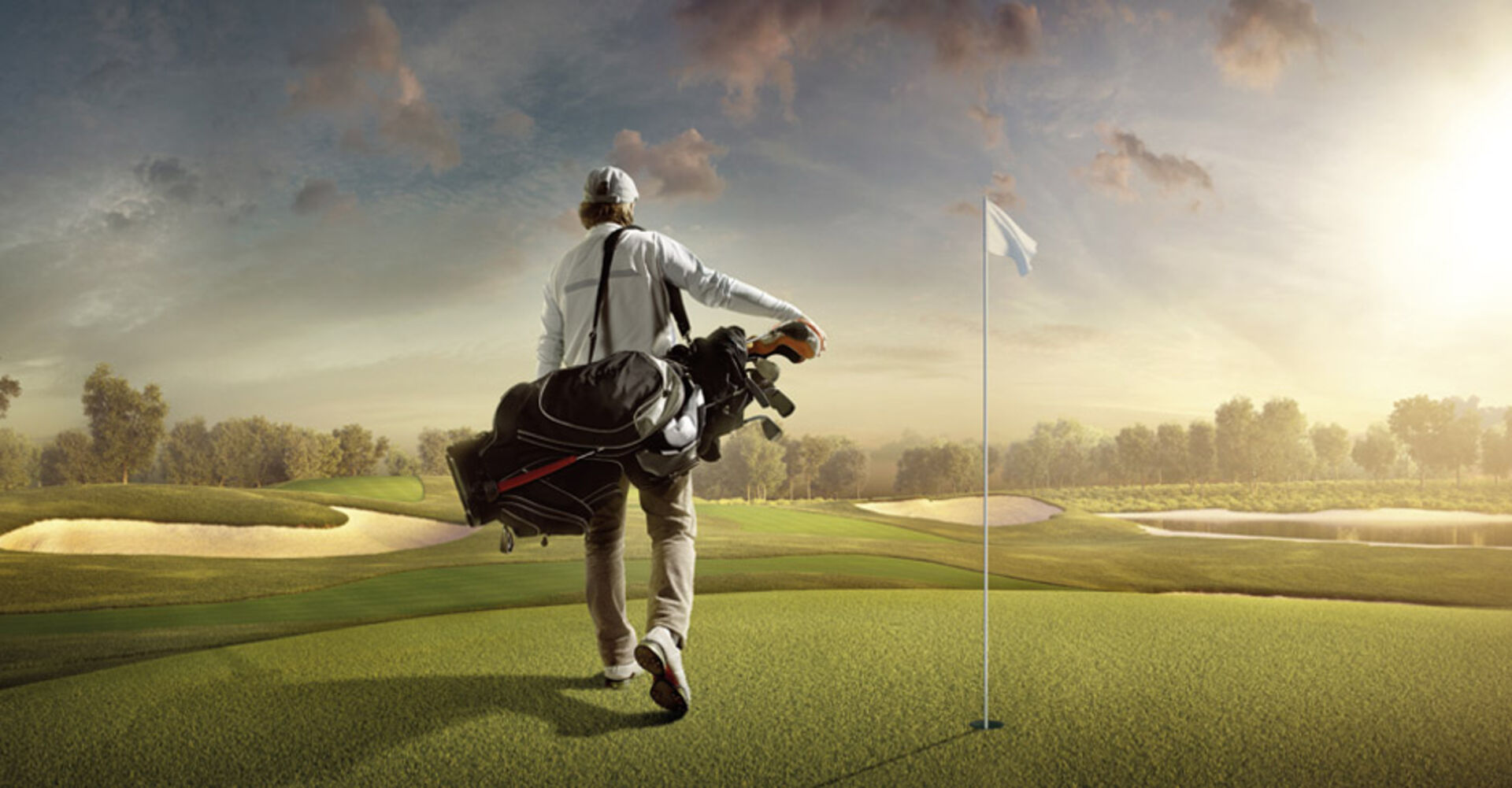 Ein Golfspieler mit seinem Equipment