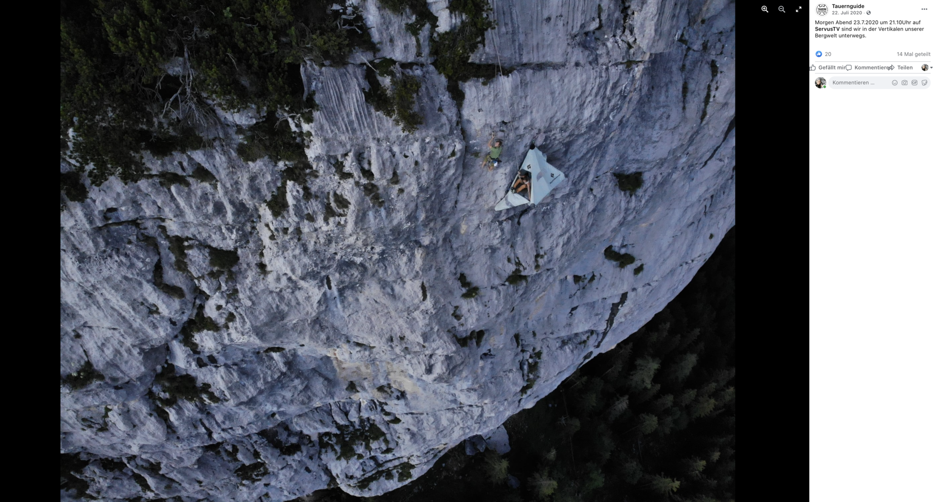 Ein Nacht an der Felswand | Credit: Facebook/Tauernguide