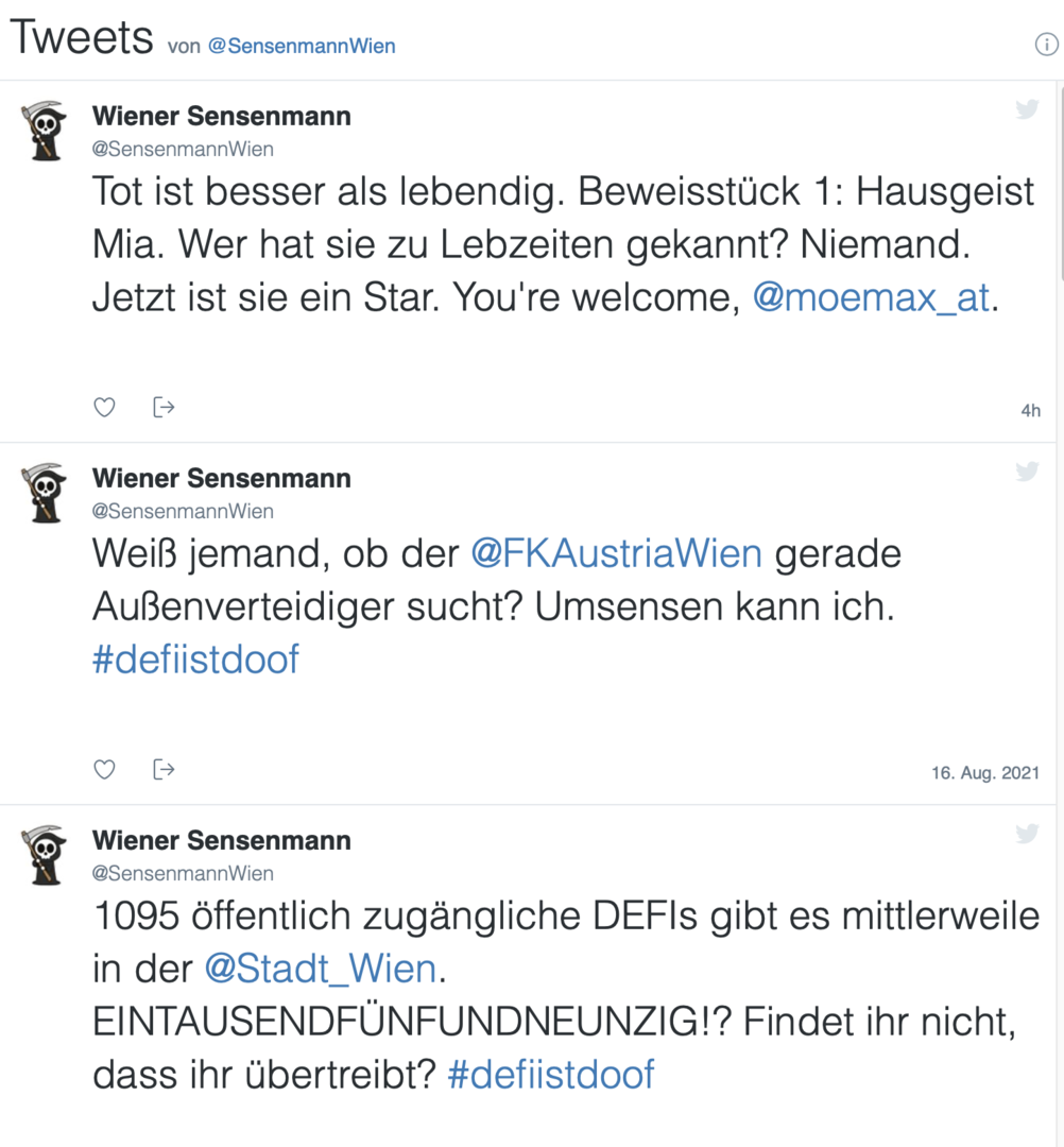 Tweets des Wiener Sensenmannes alias Harry Kopietz