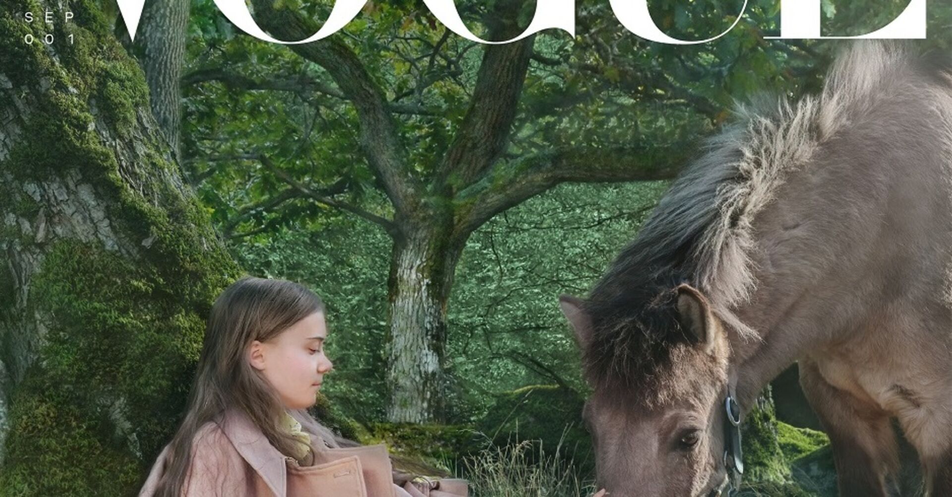 Ein Ausschnitt vom Vogue-Cover. Greta Thunberg und ein Pferd