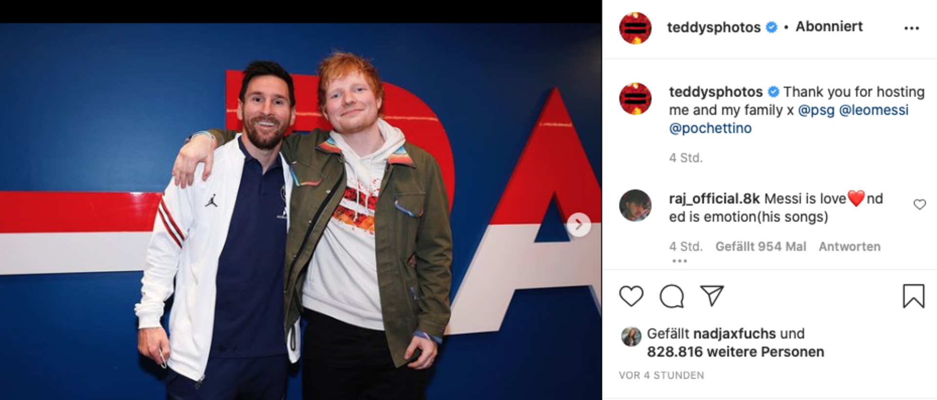 Musiker Ed Sheehan und Fußballer Messi