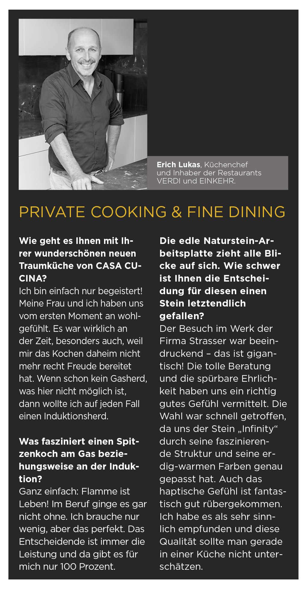 Erich Lukas, Küchenchef und Inhaber der Restaurants VERDI und EINKEHR