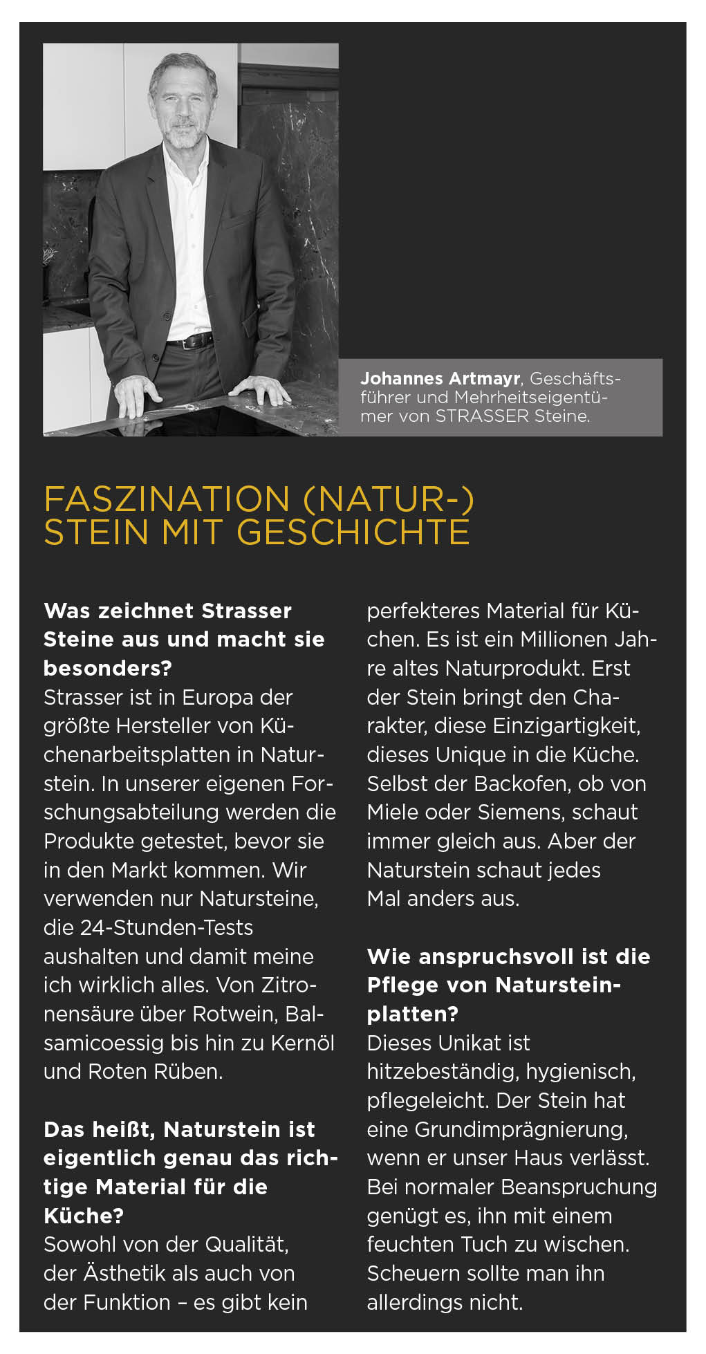 Johannes Artmayr, Geschäftsführer und Mehrheitseigentümer von STRASSER Steine