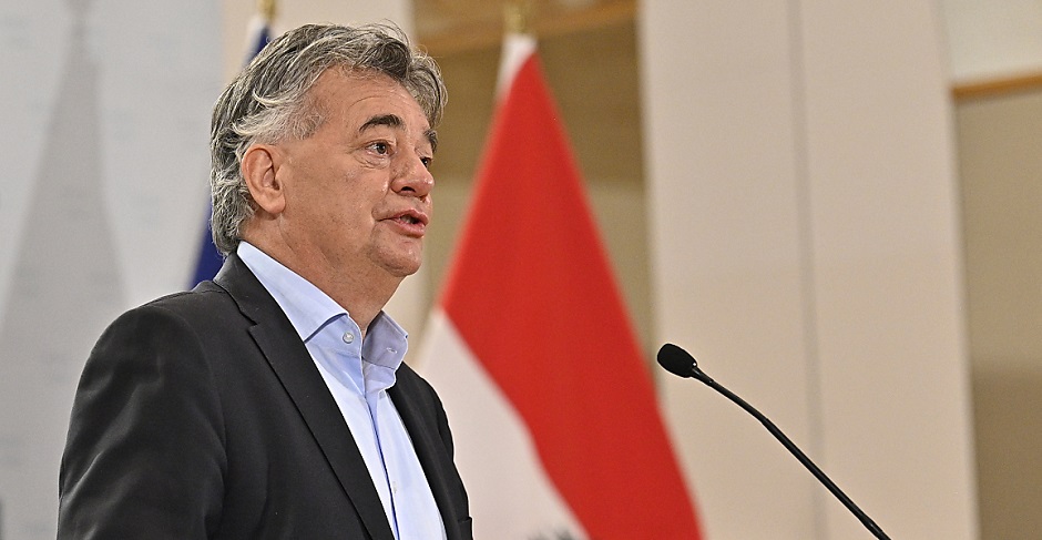Vizekanzler Werner Kogler am Rednerpult bei einer Pressekonferenz