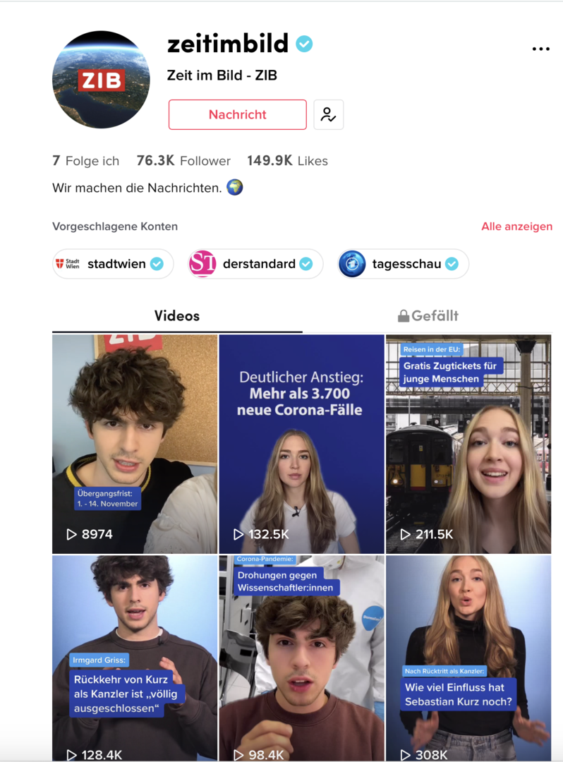 Screenshot des Zeit im Bild-Accounts auf TikTok