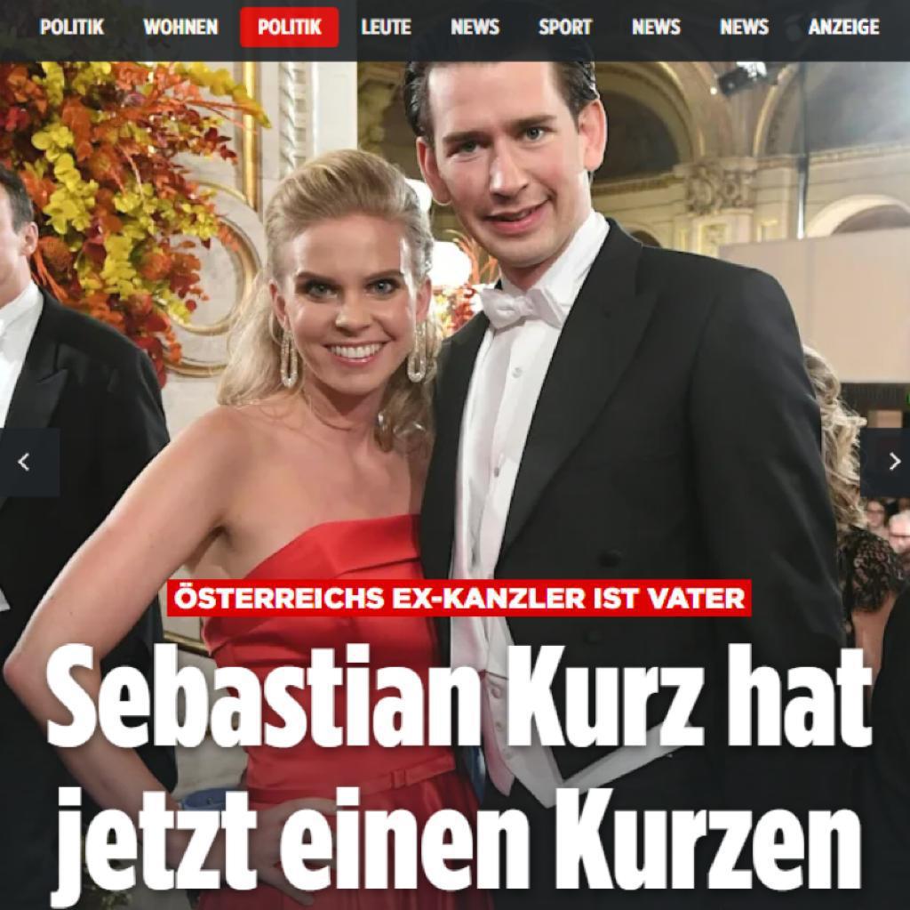Ein Screenshot der Bild-Website: Zu sehen ist ein Foto von Susanne Thier und Sebastian Kurz am Opernball. Darunter die Schlagzeile: &quot;Österreichs Ex-Kanzler ist Vater. Sebastian Kurz hat jetzt einen Kurzen&quot;