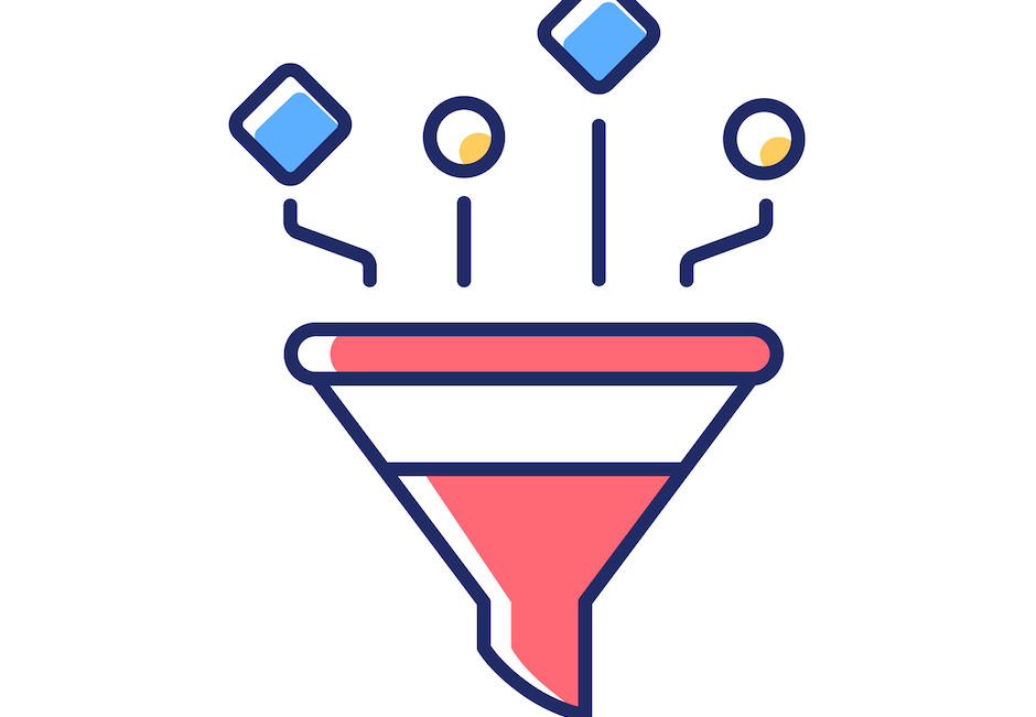 Grafik eines Trichters mit vier abstrakten Objekten, die oben eingeführt werden