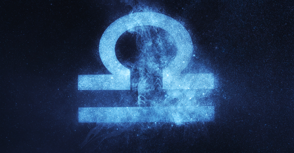 Symbol Sternzeichen Waage vor Sternenhimmel