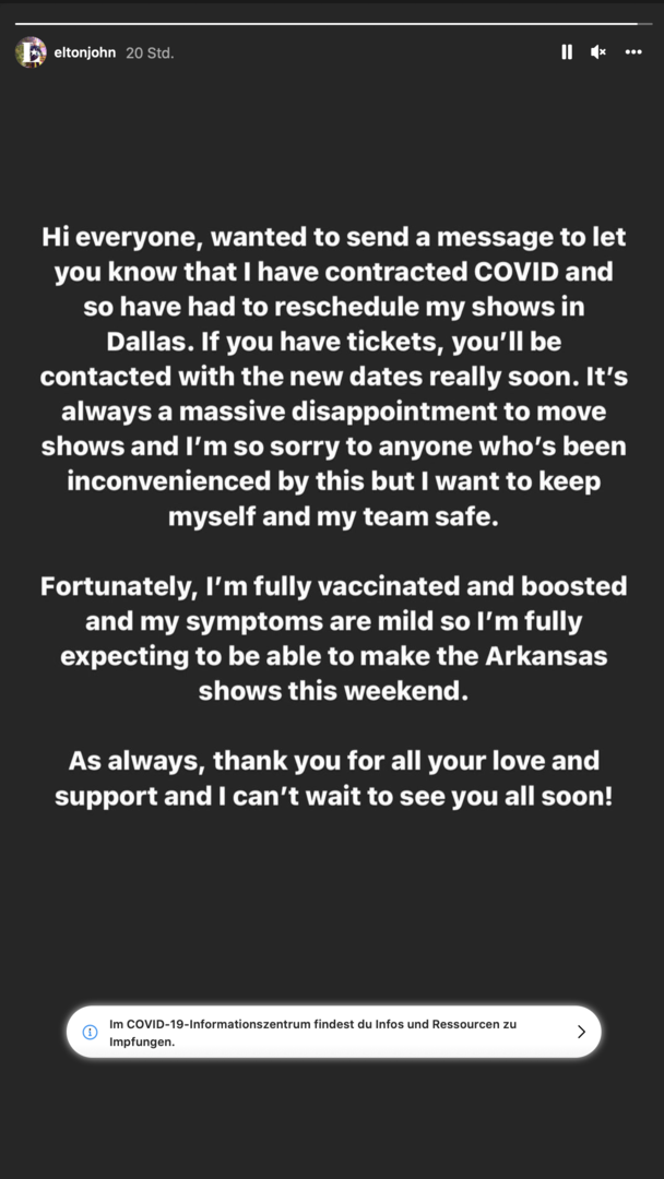 Instagram Story von Elton John I Credit: Instagram