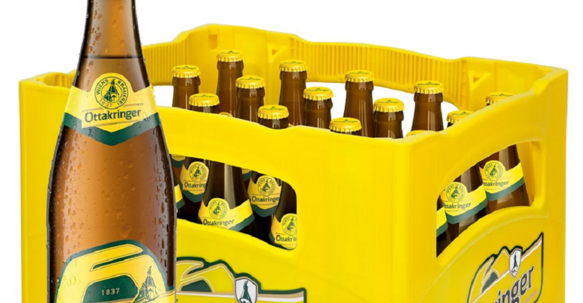 Eine Flasche Ottakringer und eine Kiste Bier