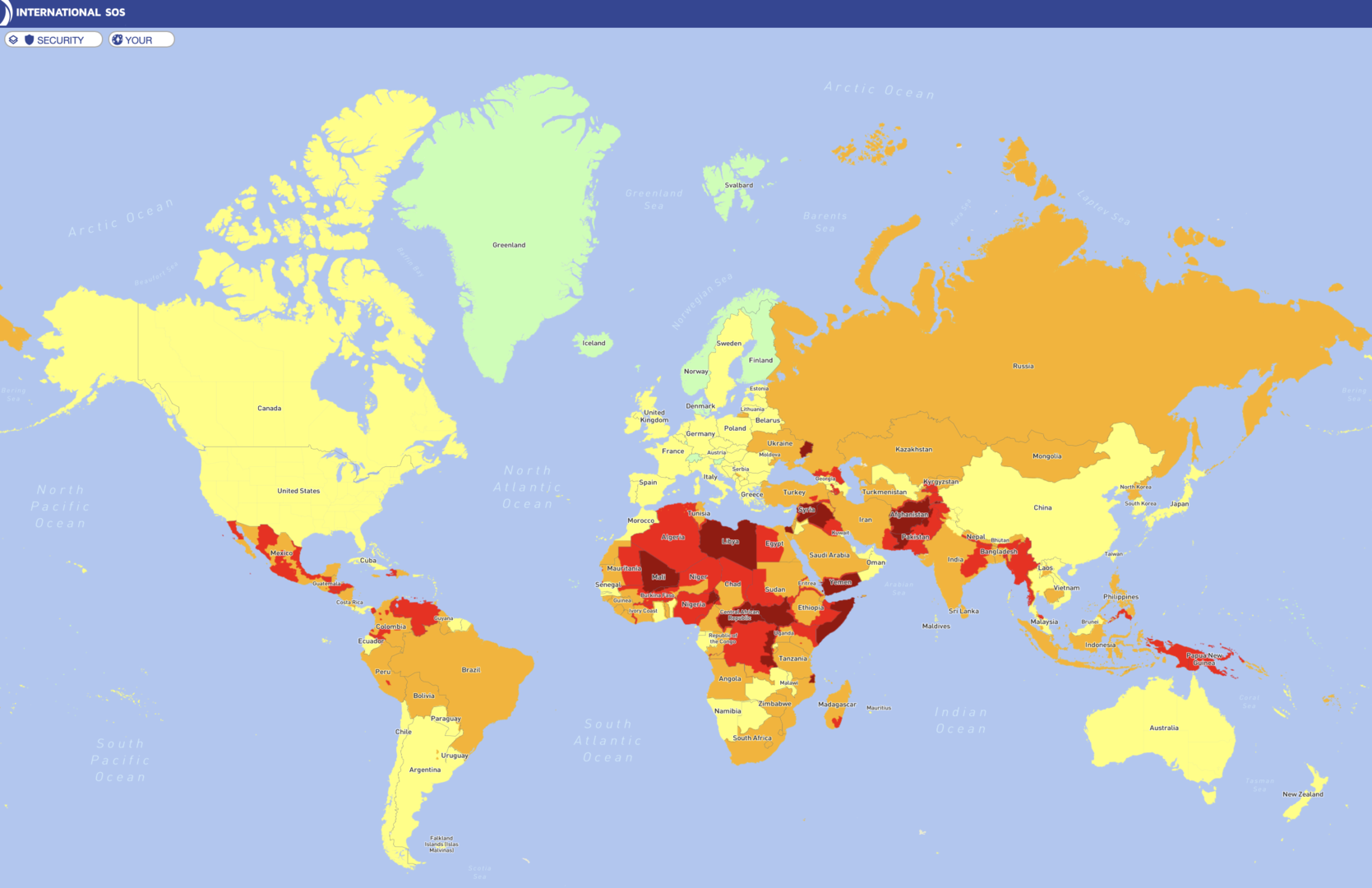 Länder mit hohem Sicherheitsrisiko | Credit: Travel Risk Map