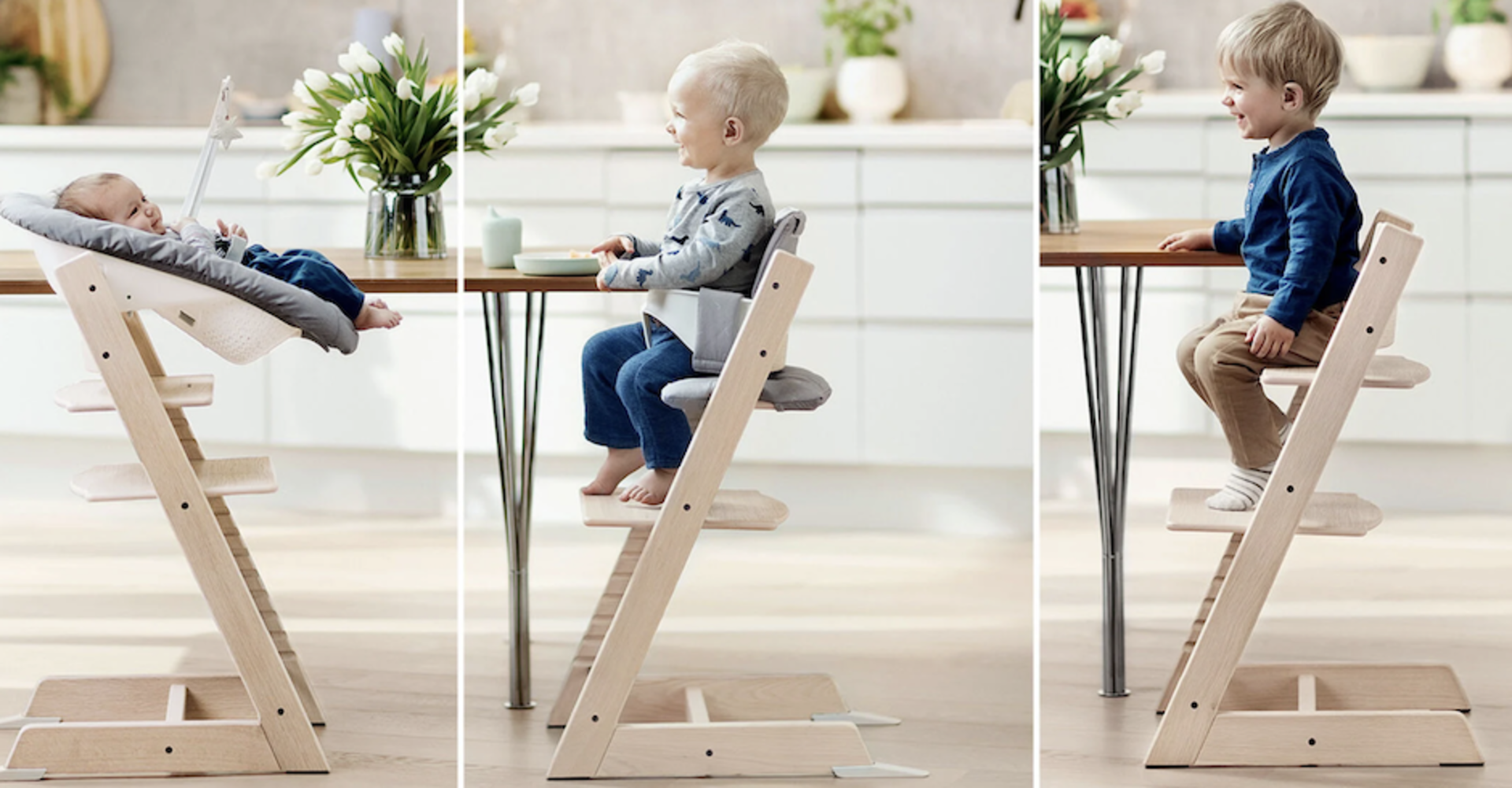 drei Kinder in 3 Hochstühlen