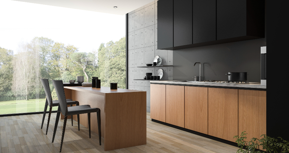 Modern eingerichtete Küche in Braun-Schwarz-Tönen | Credit: iStock.com/dit26978