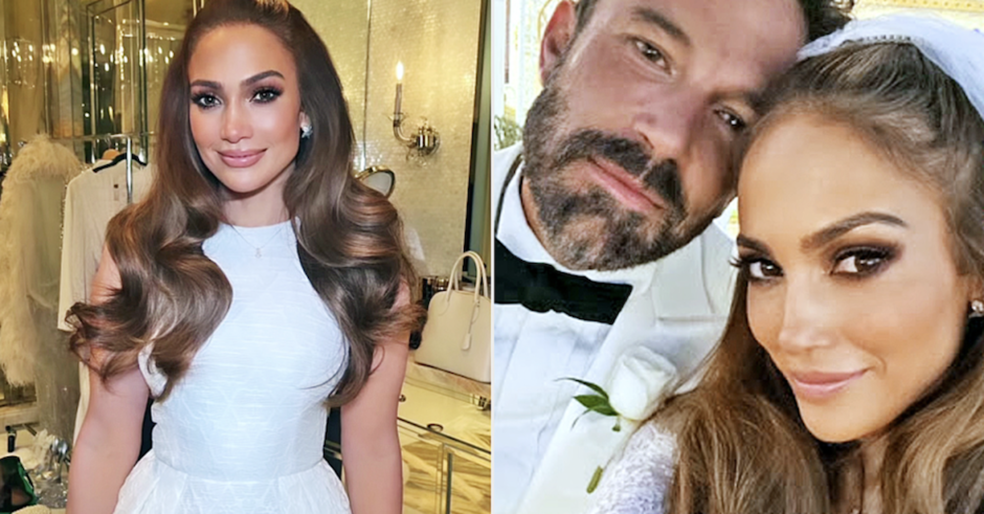 Montage, links Jennifer Lopez, rechts mit Ben Affleck