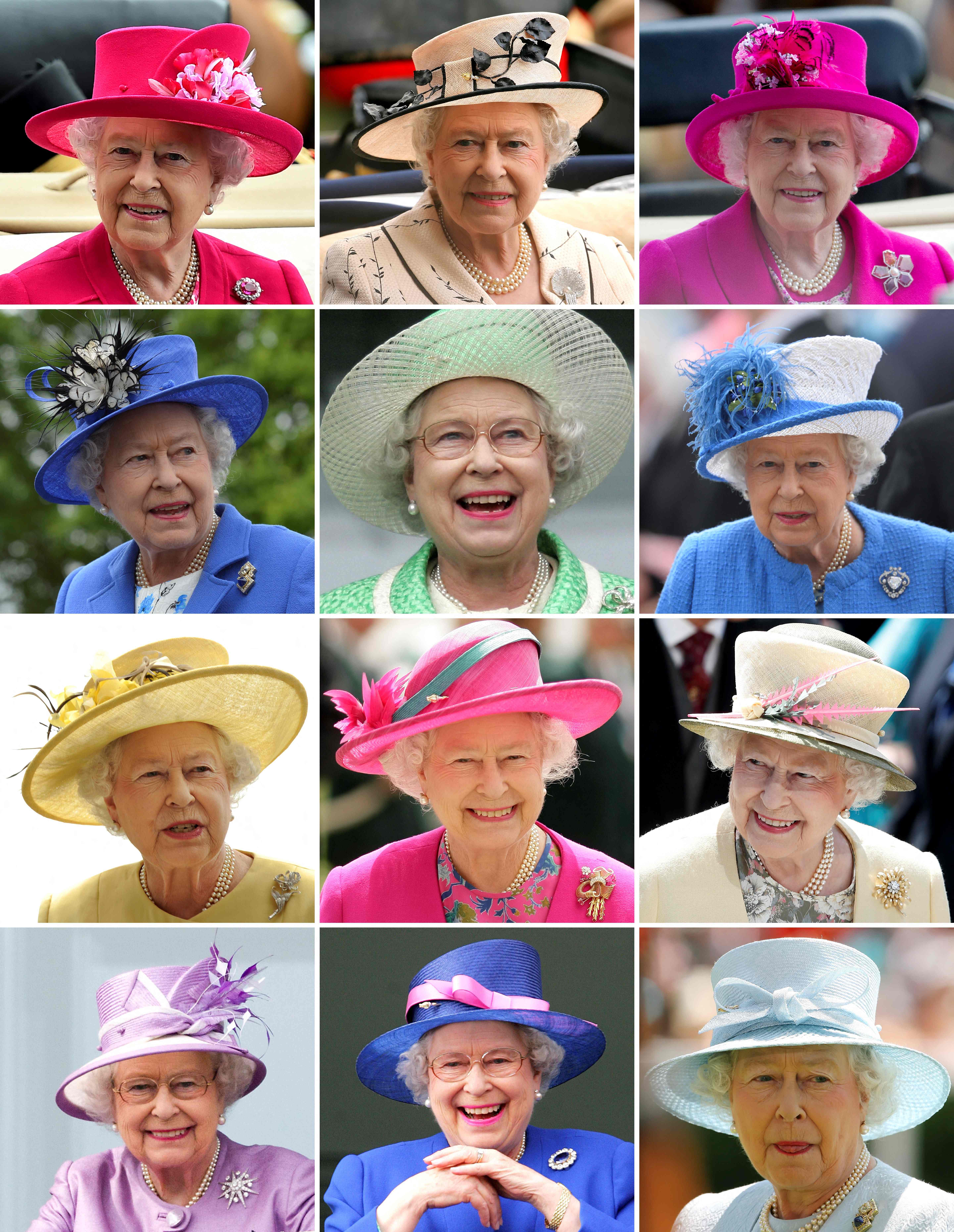 Die Queen mit verschiedenen Hüten