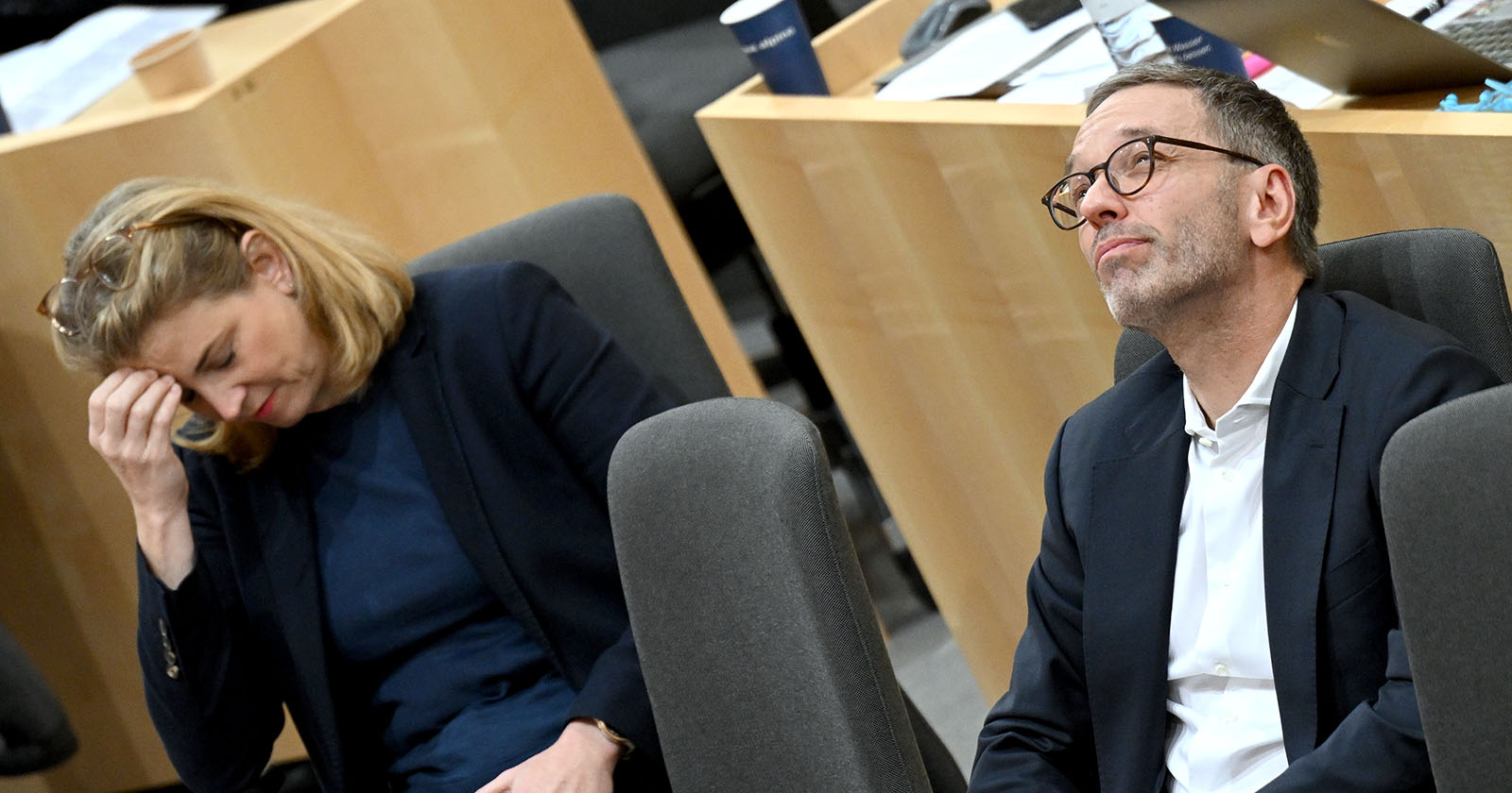FPÖ-Bundesparteiobmann Herbert Kickl und Beate Meinl-Reisinger (NEOS)