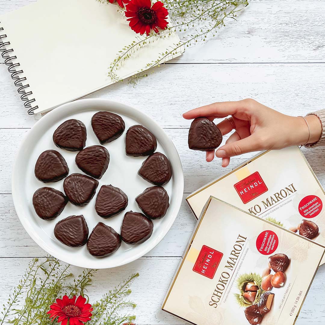 Eine Packung Schoko Maroni von HEINDL
