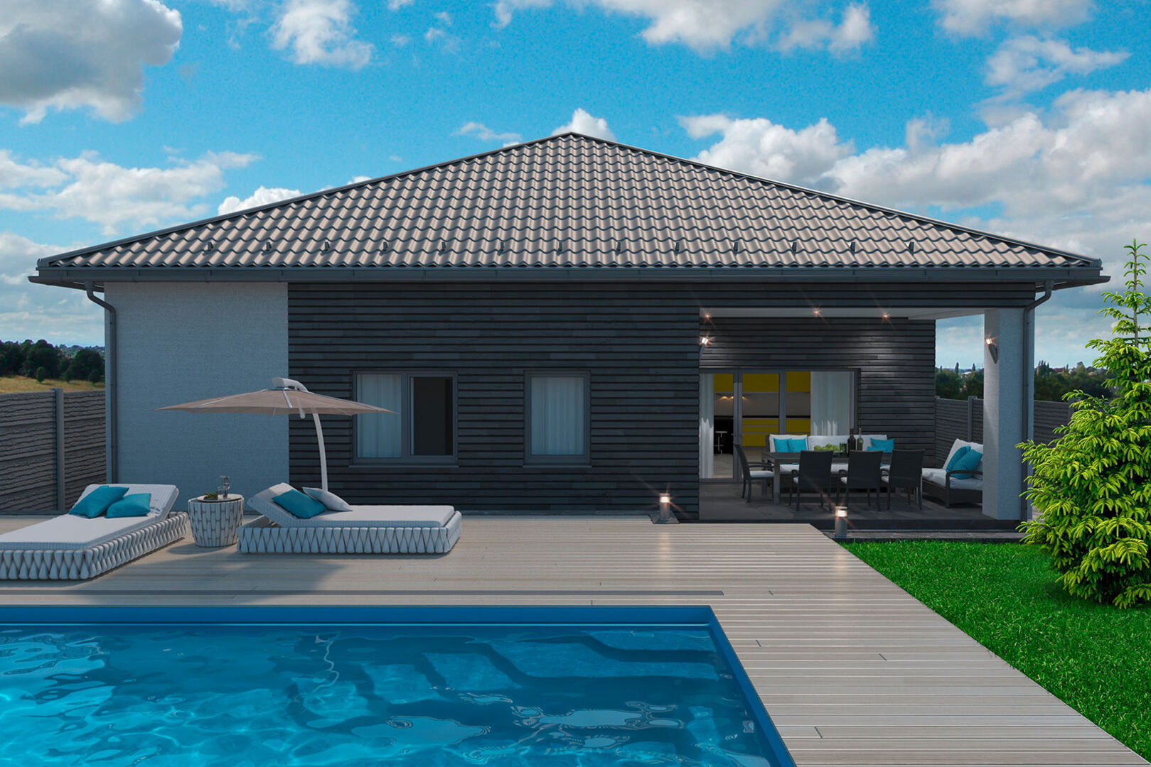 Bungalow nach amerikanischem Vorbild mit Pool | Credit: iStock.com/ThreeDiCube