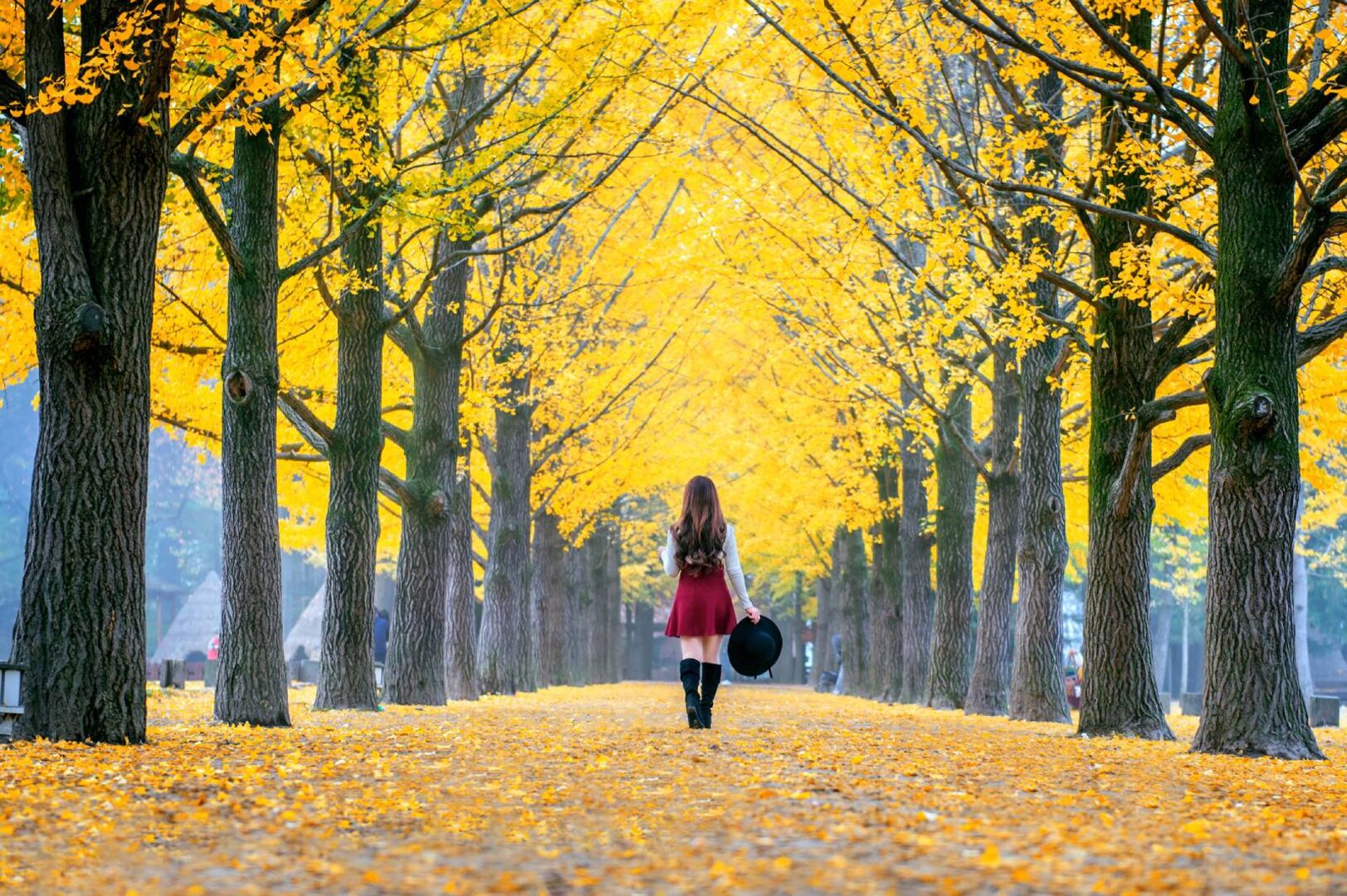 Junge Asiatin bei einem Herbstspaziergang durch den Park | Credit: iStock.com/tawatchaiprakobkit