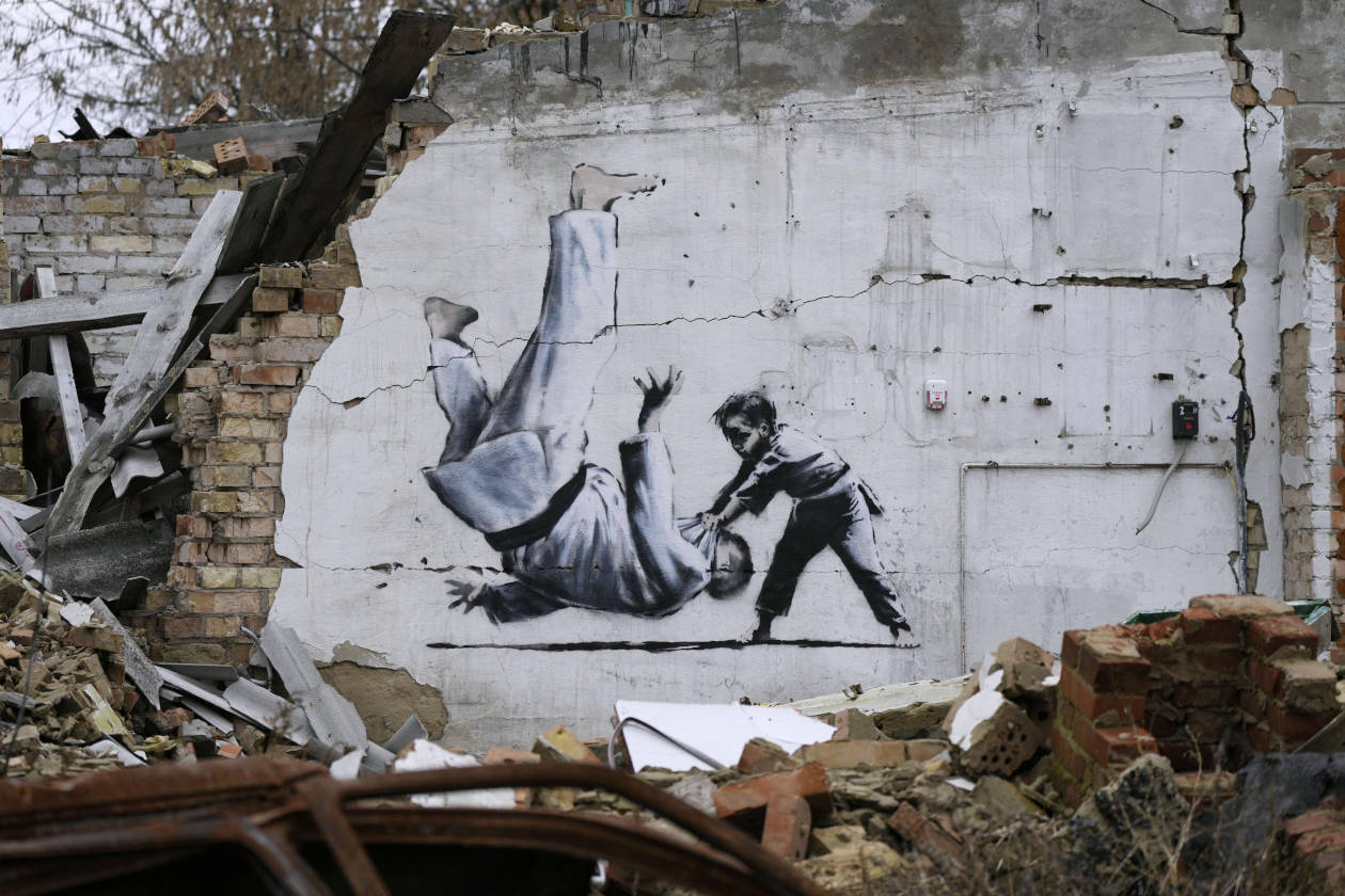 Ein Kunstwerk von Banksy in der Ukraine