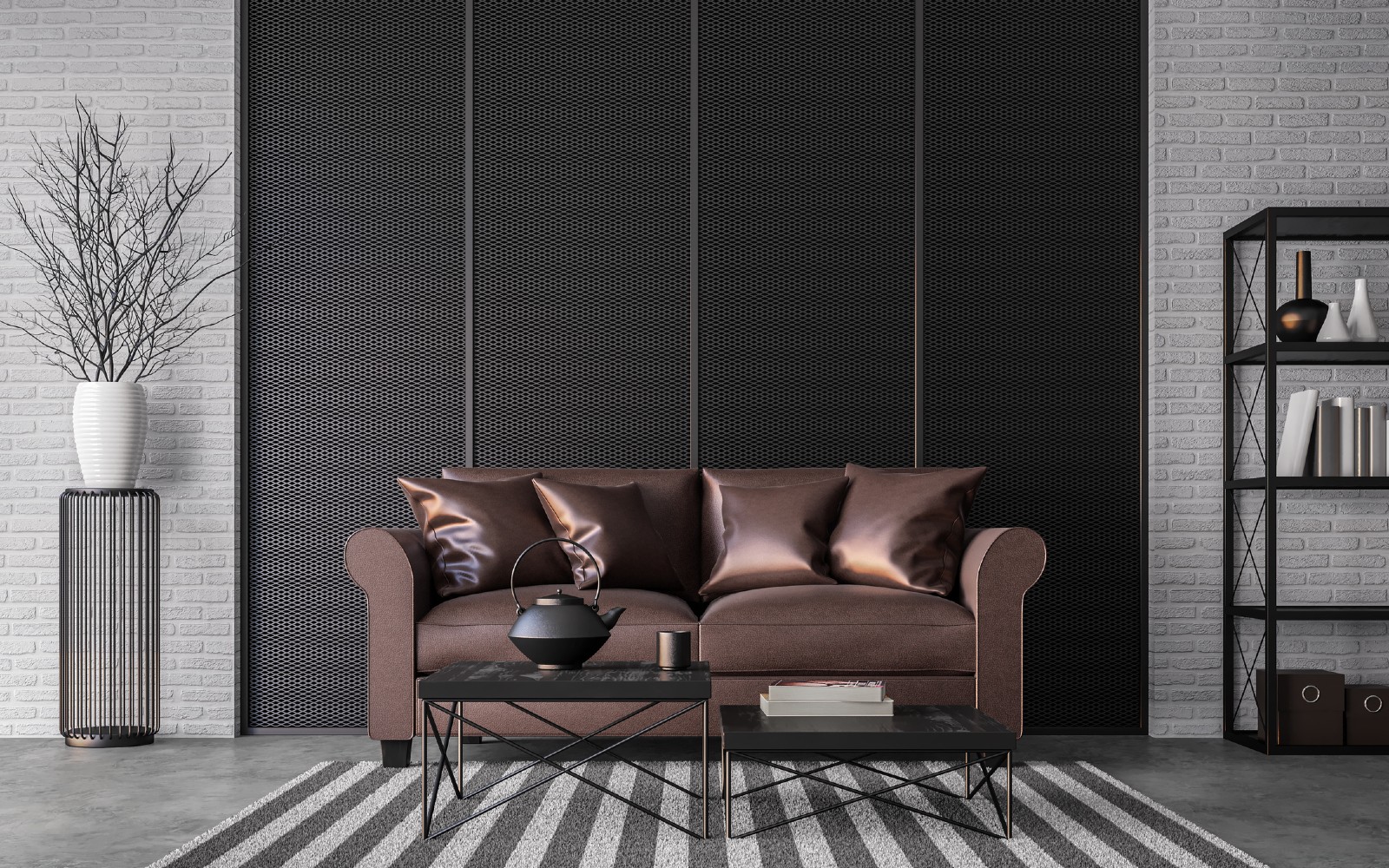 Eine braune Couch steht vor einer schwarzen Wand | Credit: iStock.com/runna10