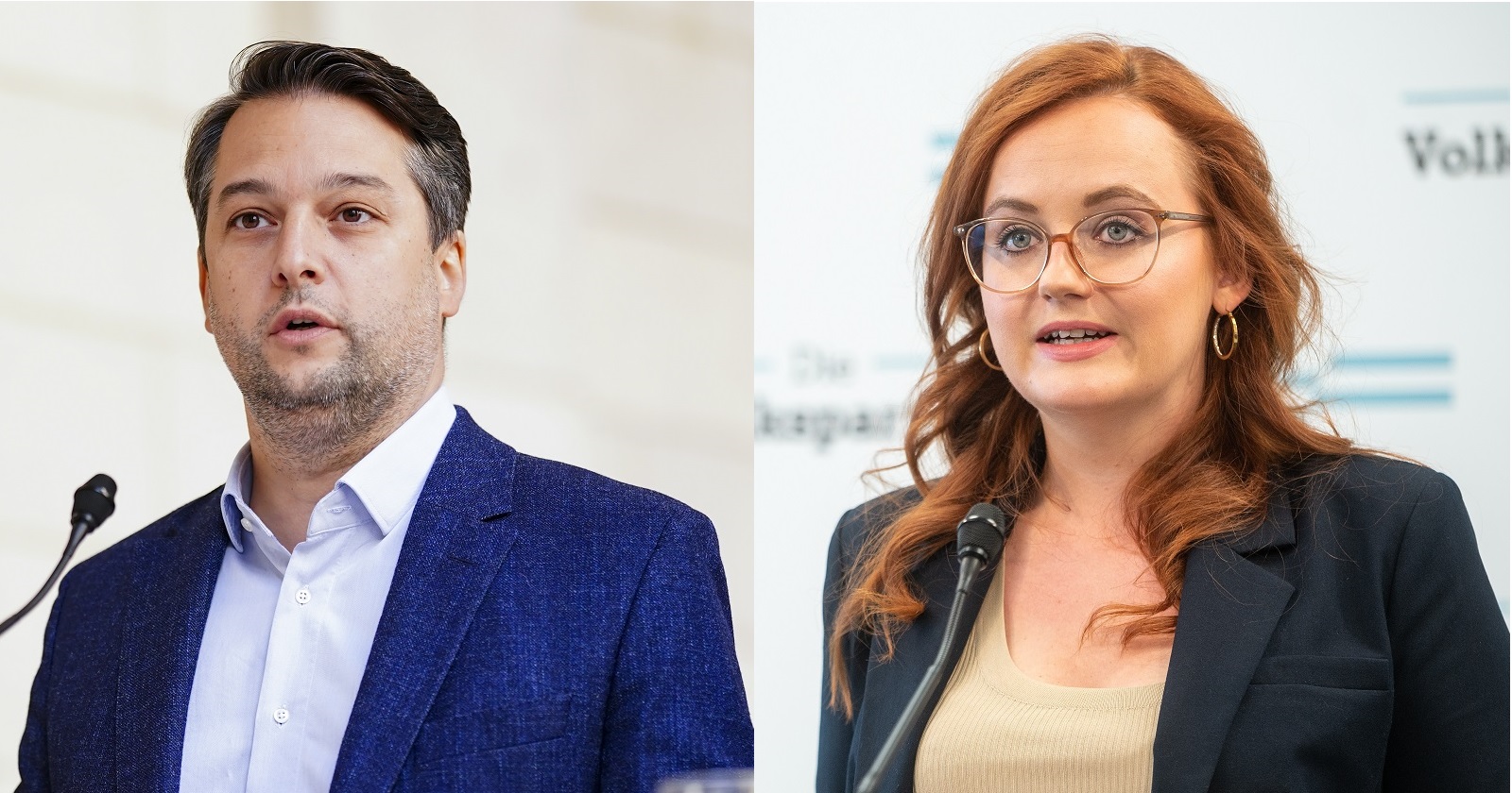 Porträtfotos von Dominik Nepp und Laura Sachslehner, in einer Collage nebeneinander gestellt