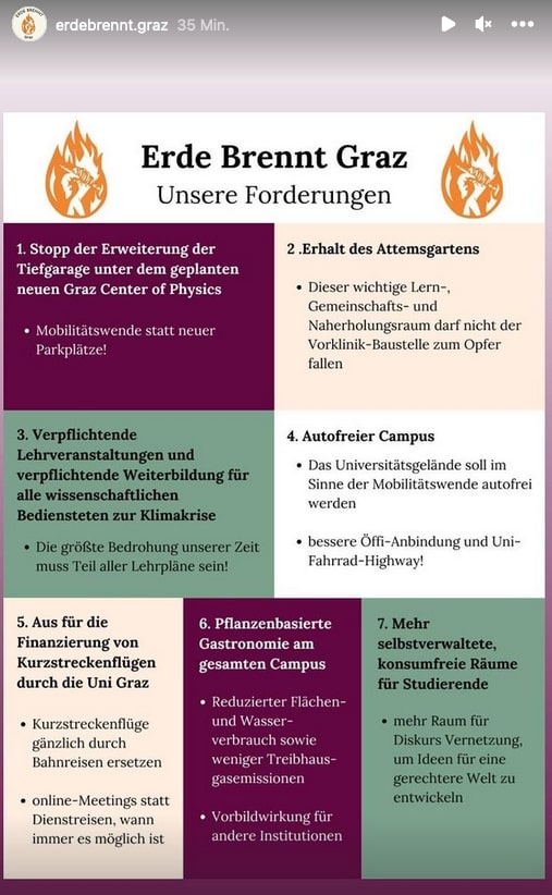 Screenshot aus Instagram-Story von erdebrennt.graz