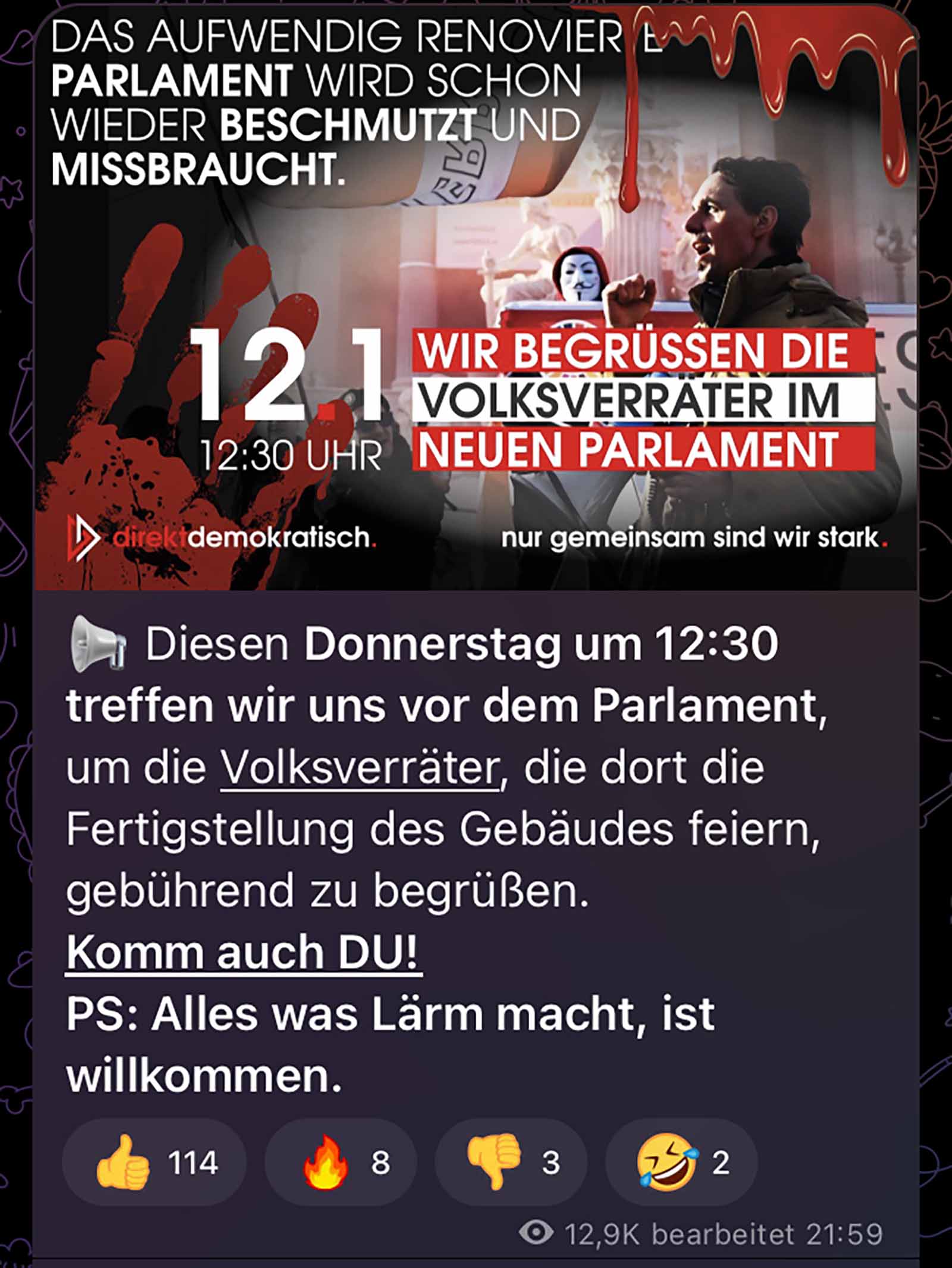 Demonstrationsaufruf auf Telegram
