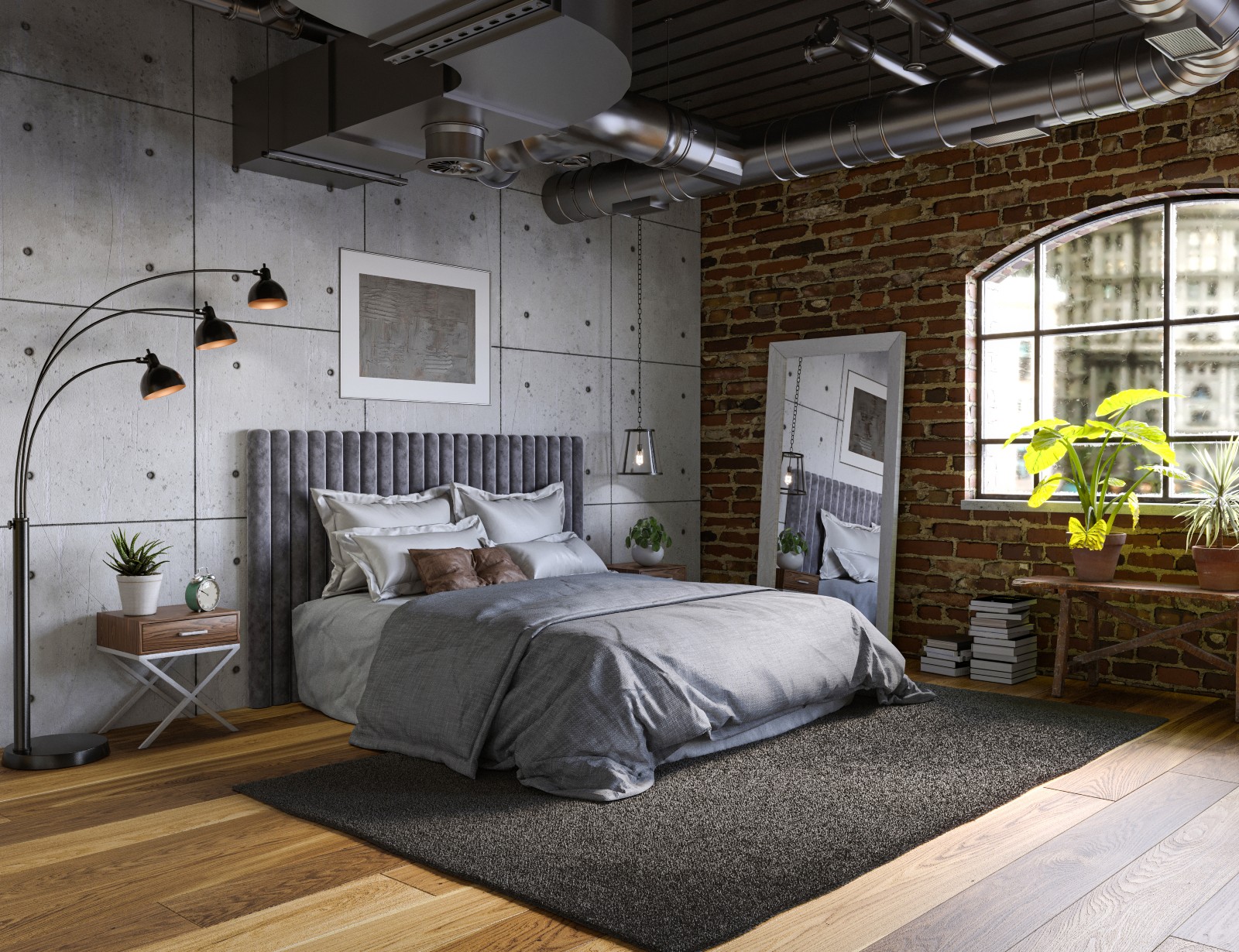 Schlafzimmer mit Metallelementen und Steampunk-Einrichtung | Credit: iStock.com/Vasyl Cheipesh