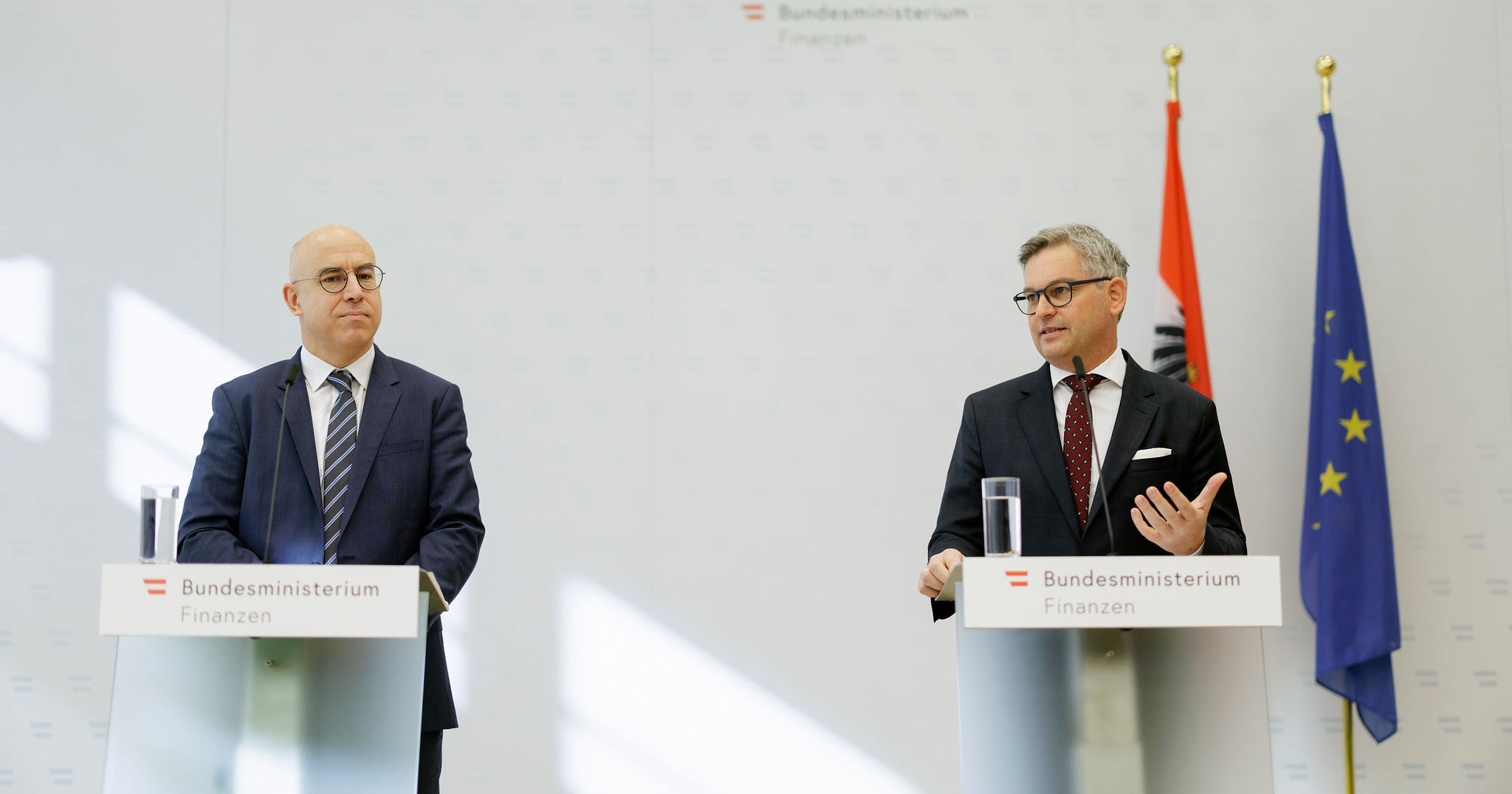 Pressekonferenz im Finanzministerium mit Magnus Brunner und Gabriel Felbermayr