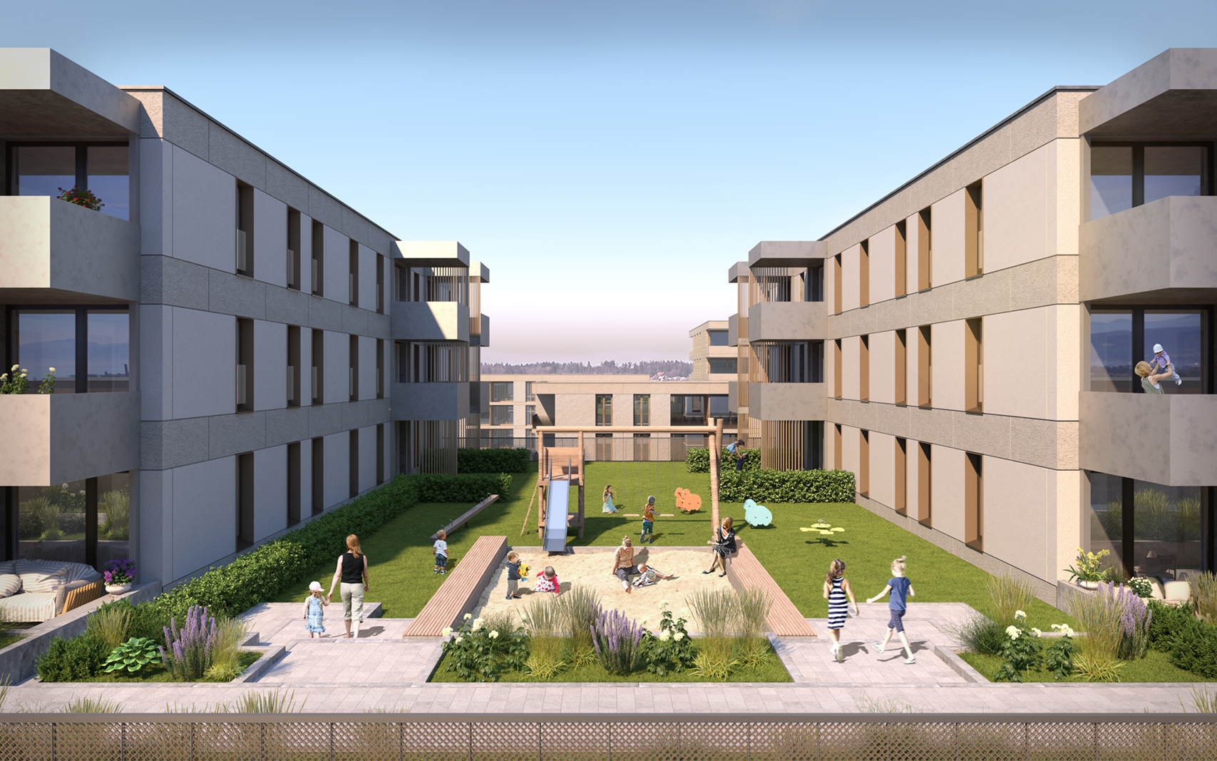 Auf dem dreigeschossigen Parkhaus des Lindauparks werden vier Wohnhäuser mit Dachgärten errichtet.