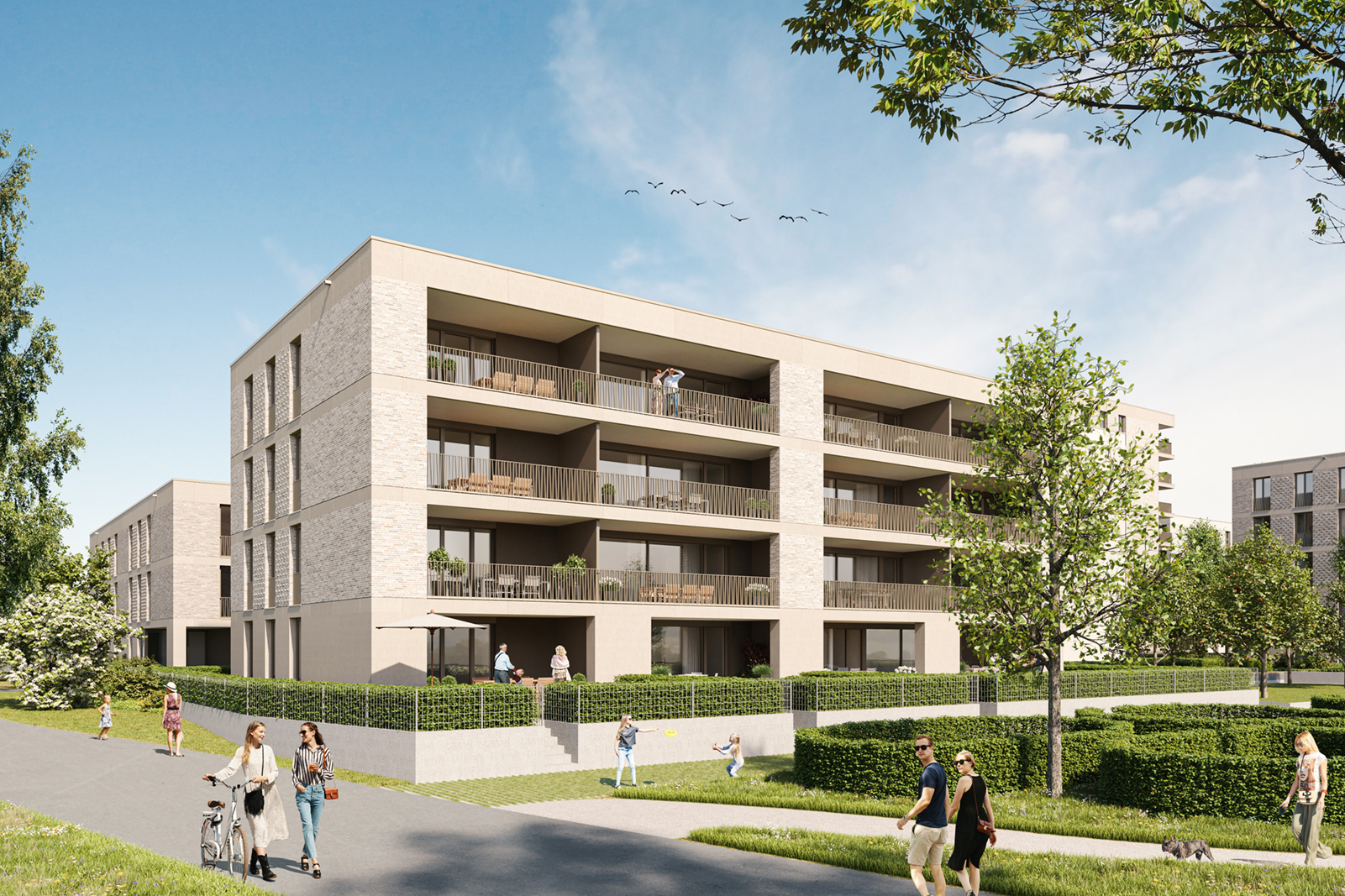 Die Wohnungen des Vierlinden-Quartiers verfügen über Balkone oder Loggien.