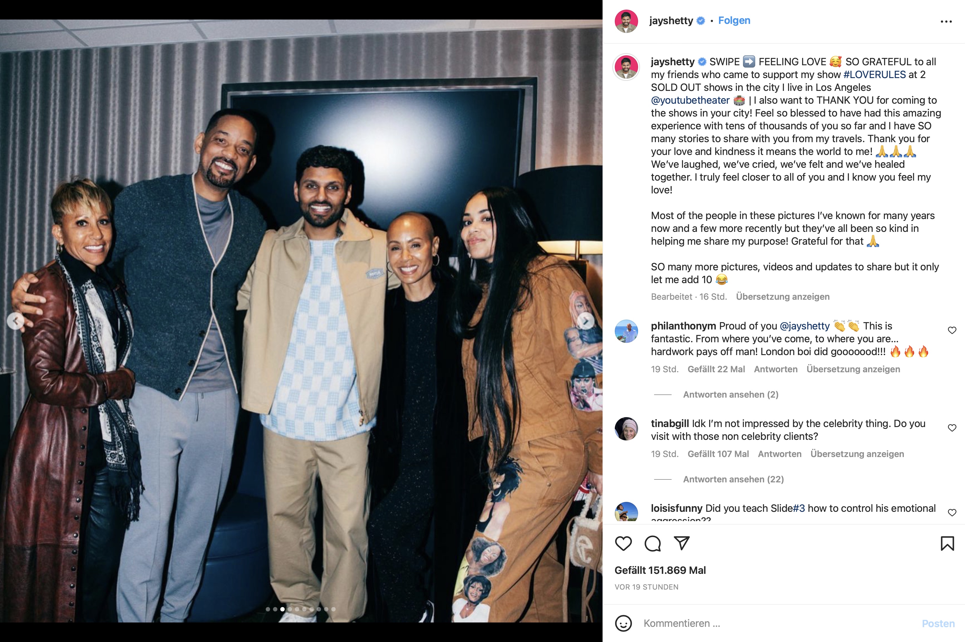 Will und Jada Smit mit weiteren Menschen bei Life Coach Jay Shetty.