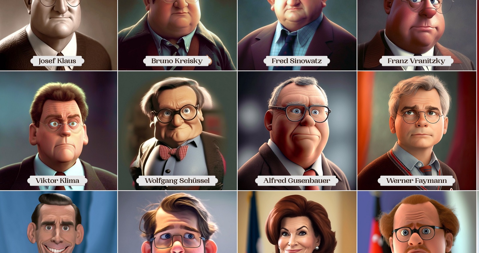 Die österreichischen Kanzler als Pixar-Figuren