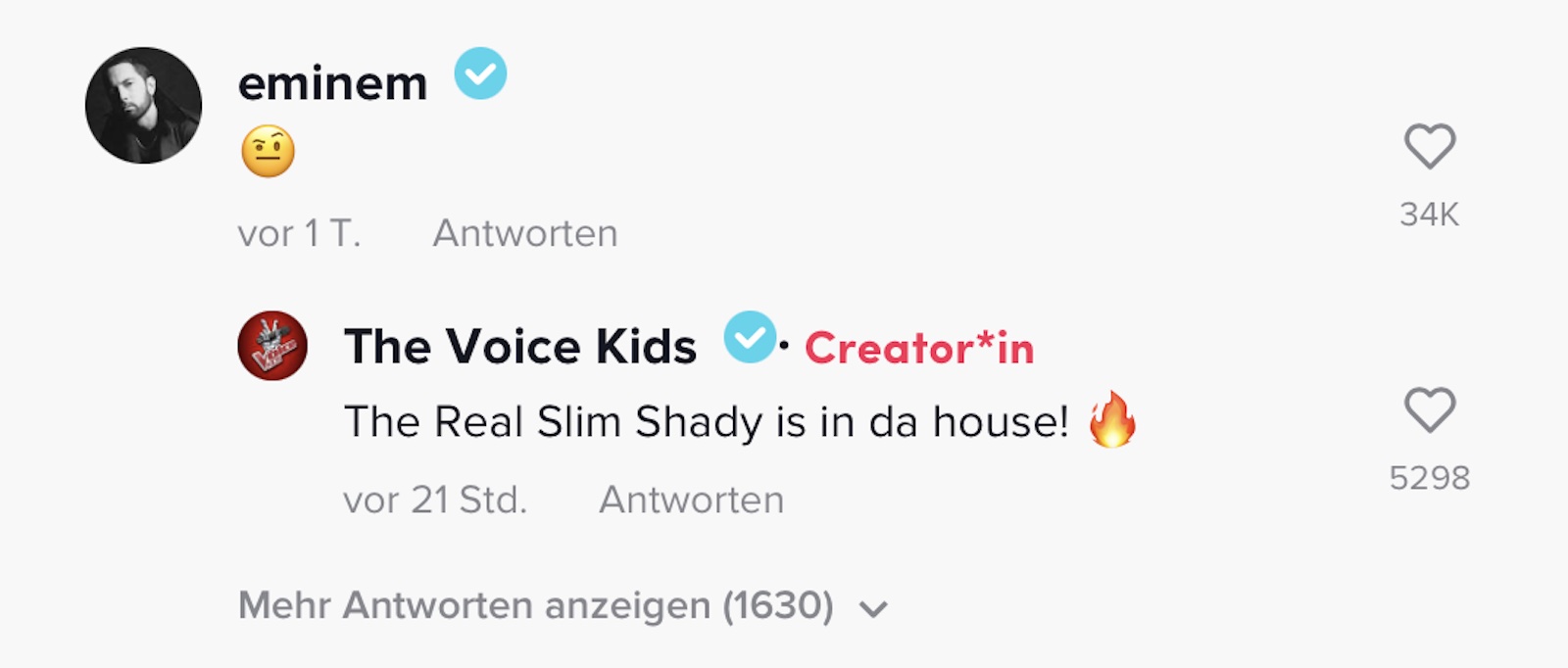 Eminem hinterlässt in den Kommentaren ein Emoji.
