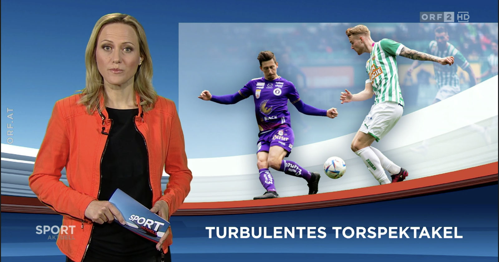 Moderatorin Alina Zellhofer kündigt in &quot;Sport aktuell&quot; einen Bericht zum Wiener Derby an