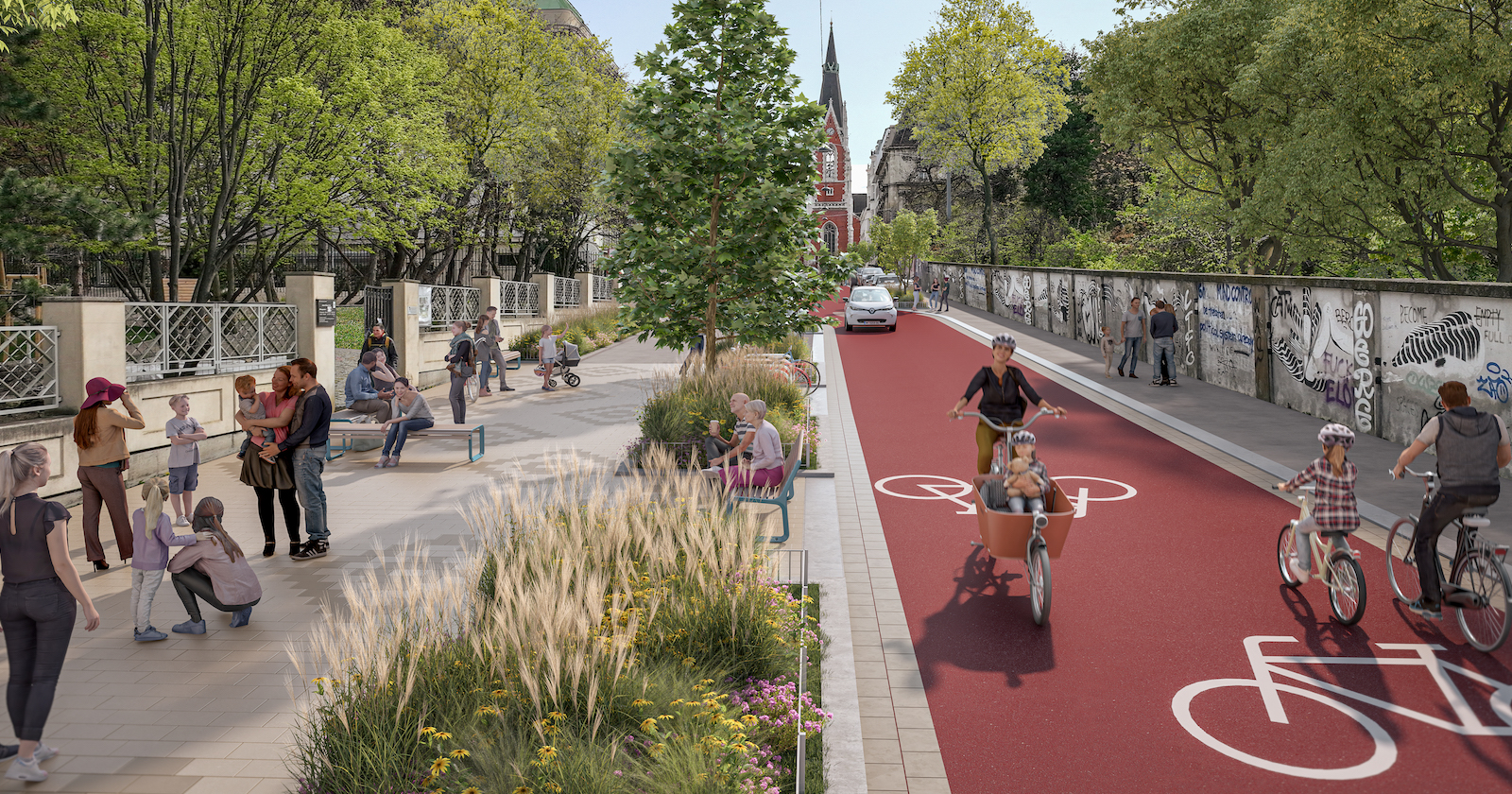 Radfahrer und Fußgeher auf der Wiener Argentinierstraße | Credit: ZOOM VP.AT/Mobilitätsagentur