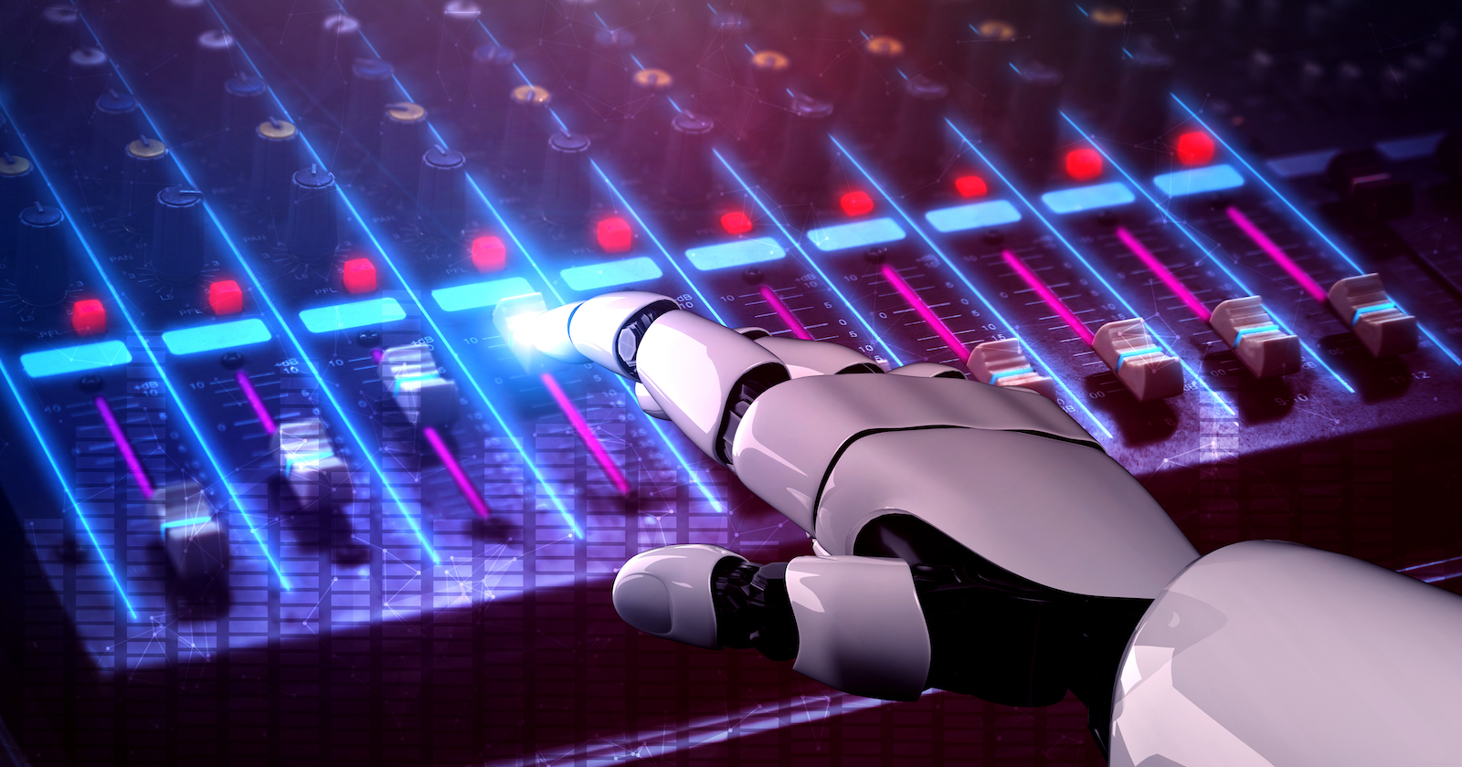 Eine Roboterhand erstellt einen Song.