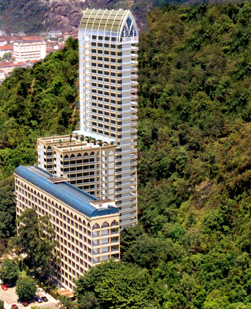 Luftaufnahme des Friedhofs-Hochhauses in Brasilien.