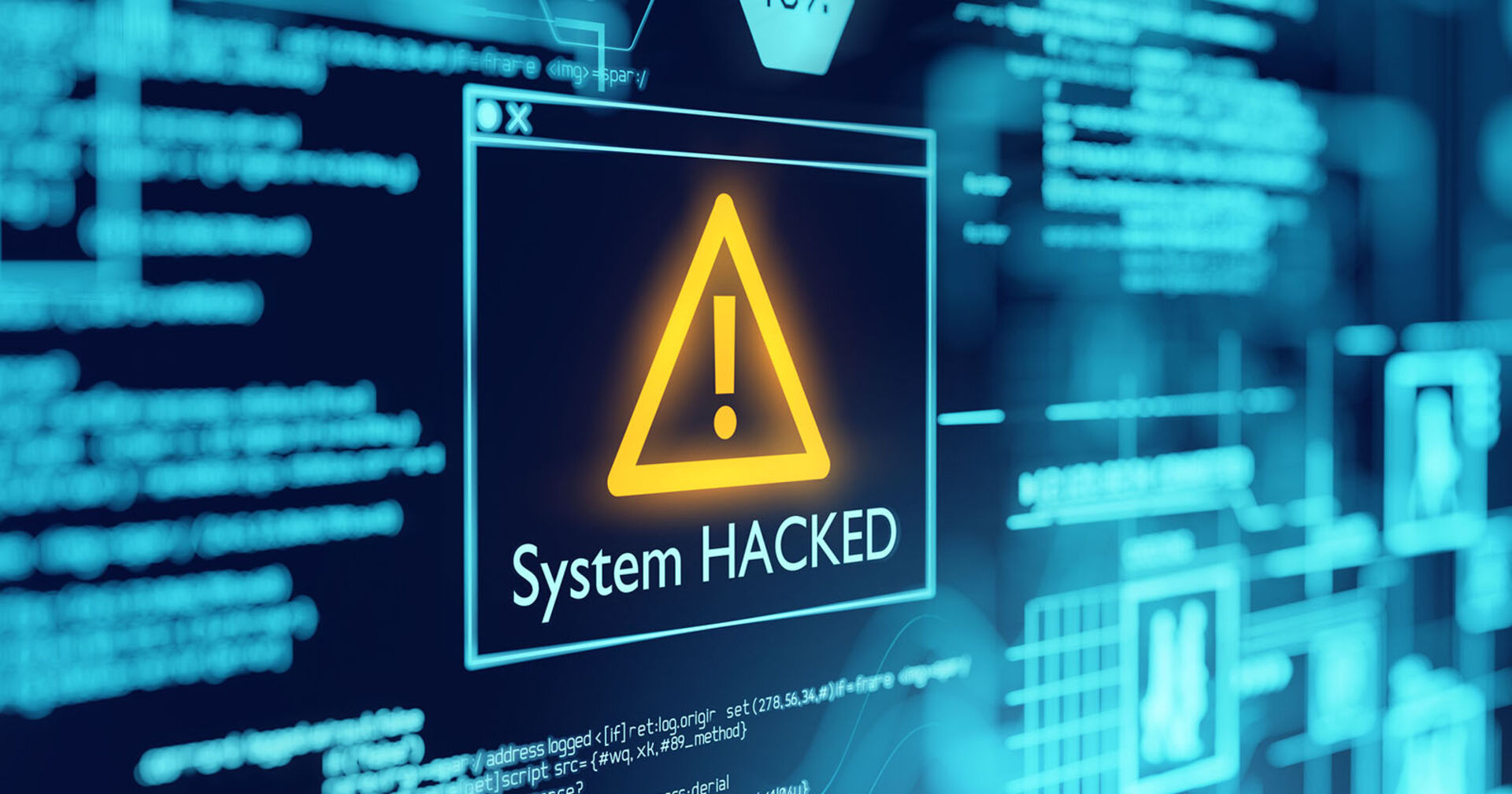 Ein Computer-Popup-Box-Bildschirm, der vor einem gehackten System warnt, kompromittierte Softwareumgebung.