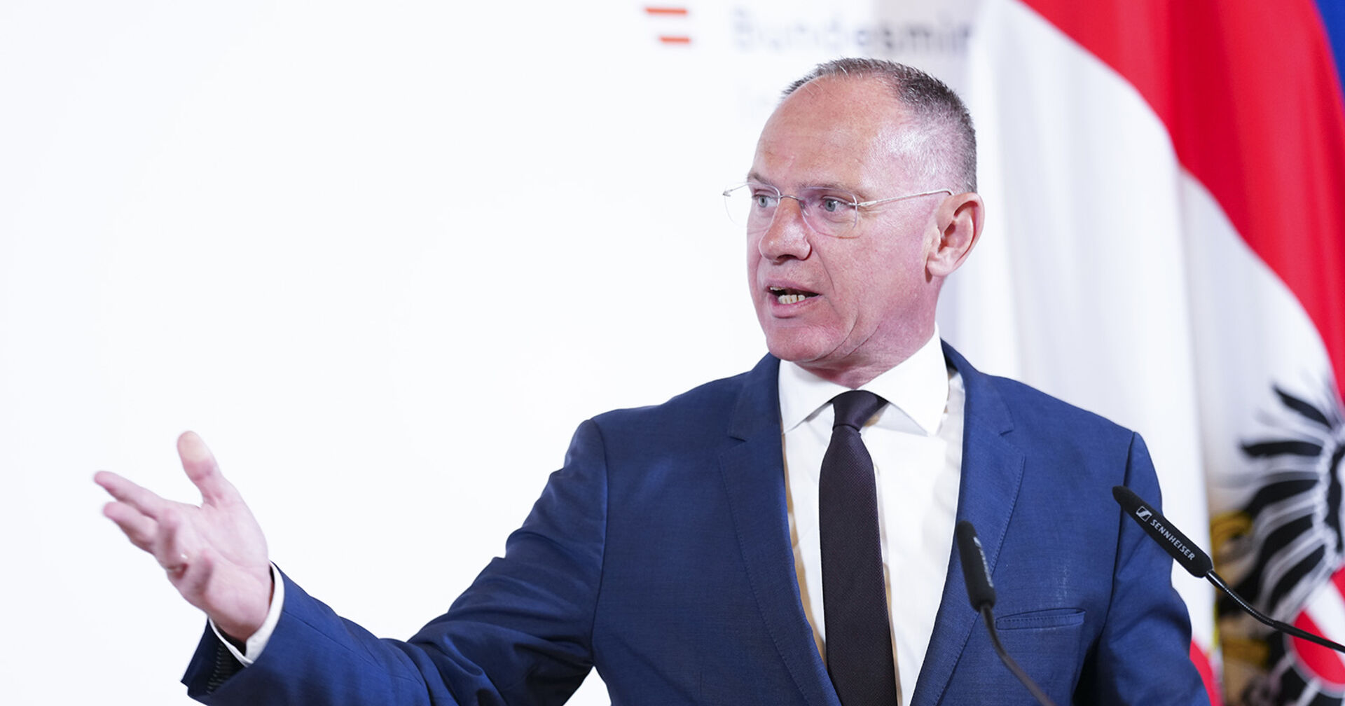 Innenminister Gerhard Karner (ÖVP) bei einer Pressekonferenz