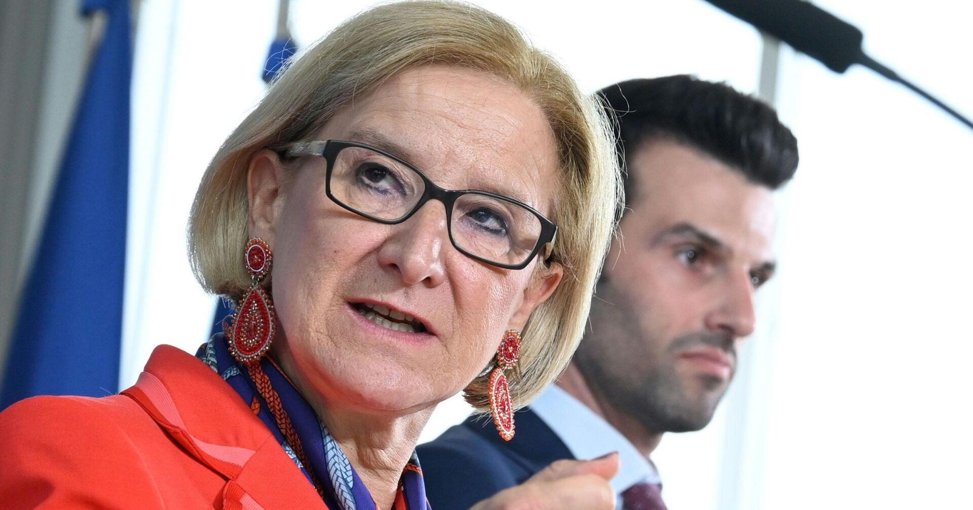 Johanna Mikl-Leitner (ÖVP) und LH-Stellvertreter Udo Landbauer (FPÖ) am Dienstag, 16. Mai 2023, anl. der PK &quot;Präsentation der Eckpunkte des Corona-Fonds“