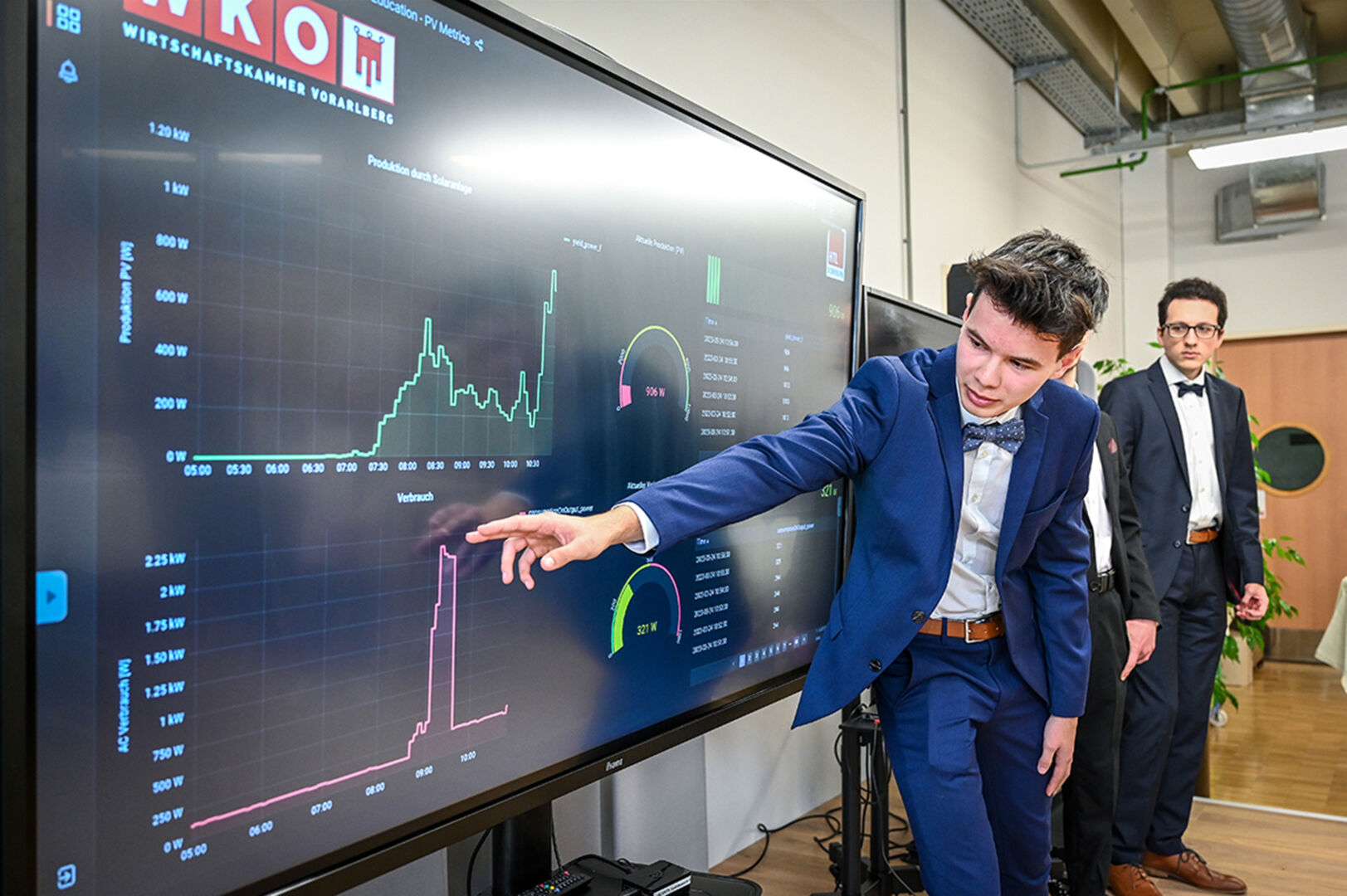 Schüler der HTL Dornbirn am Wasserstoff Dashboard.