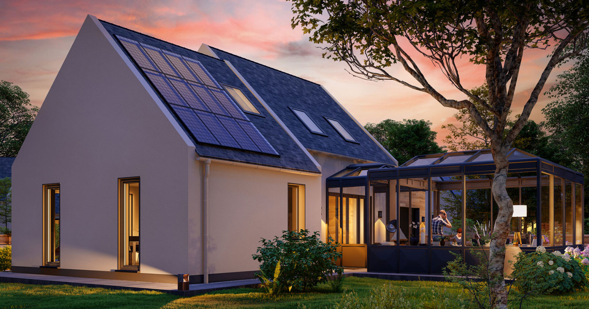 Haus mit Veranda in der Abenddämmerung | Credit: iStock.com/Franck-Boston