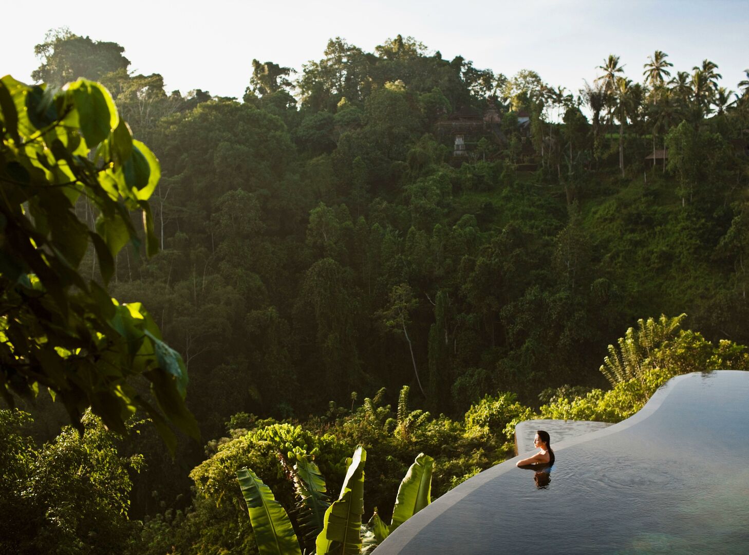 Frau im Infinitypool mit Blick in den Dschungel