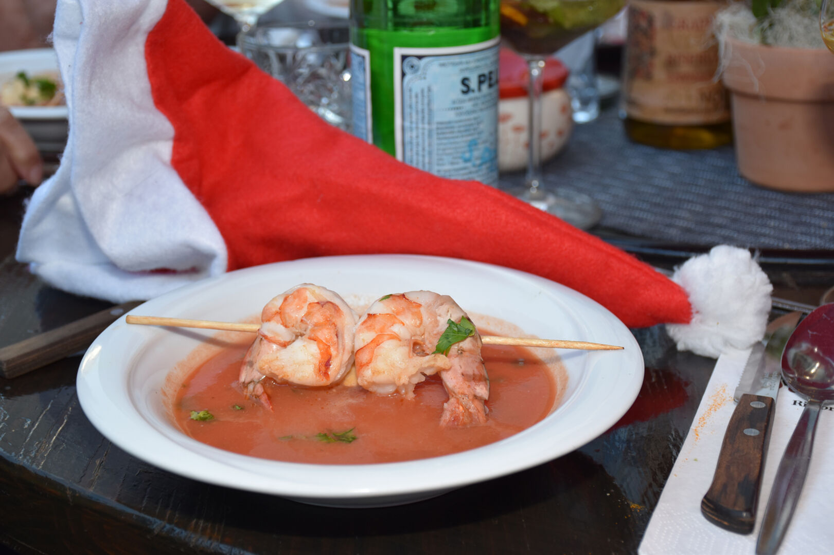 Sinnsationell Weihnachsmenü, 2. Gang, Suppe:  Zuppa fredda die pomodorini e gamberi (kalte Kirschtomaten-Garnellensuppe)