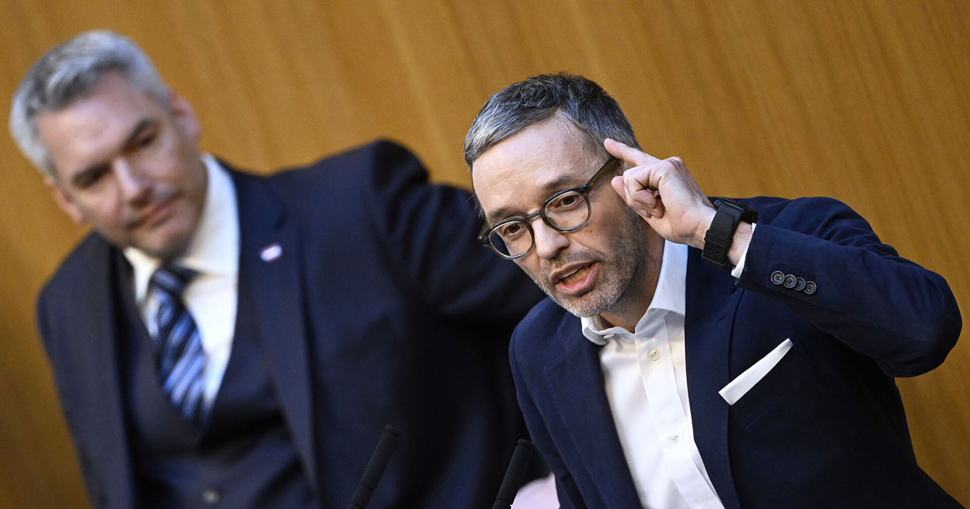 FPÖ-Chef Herbert Kickl und Bundeskanzler Karl Nehammer im Rahmen einer Nationalratssitzung