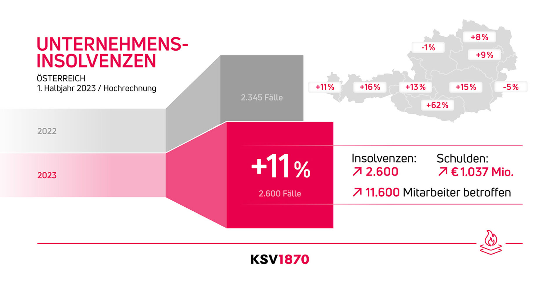Infografik über die Unternehmensinsolvenzen in Österreich im ersten Halbjahr 2023