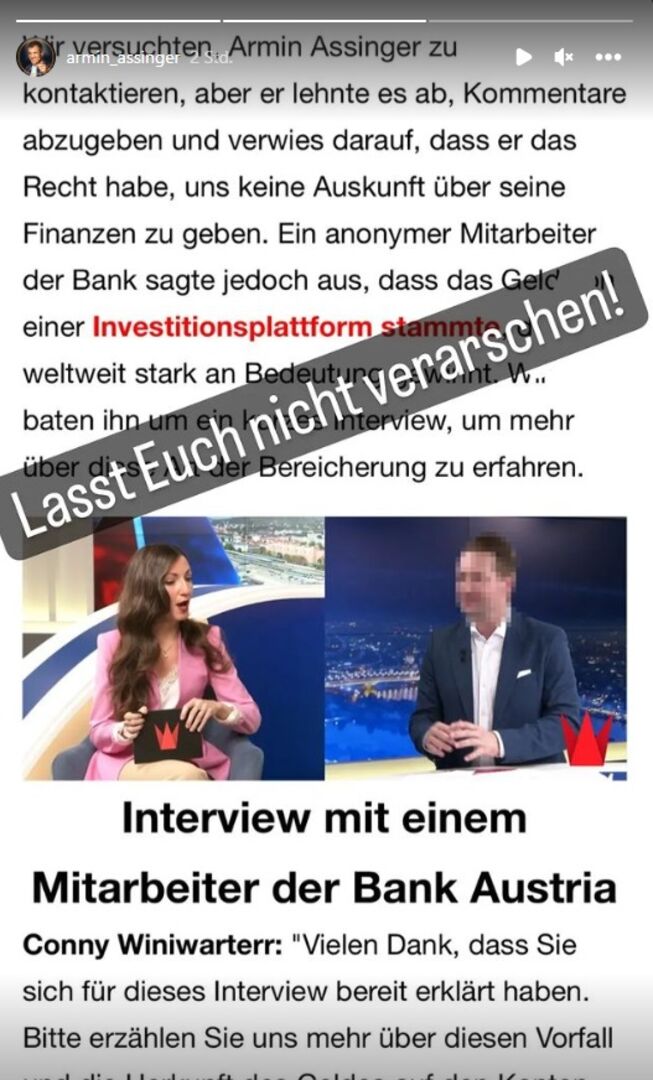 Screenshot der Fake News